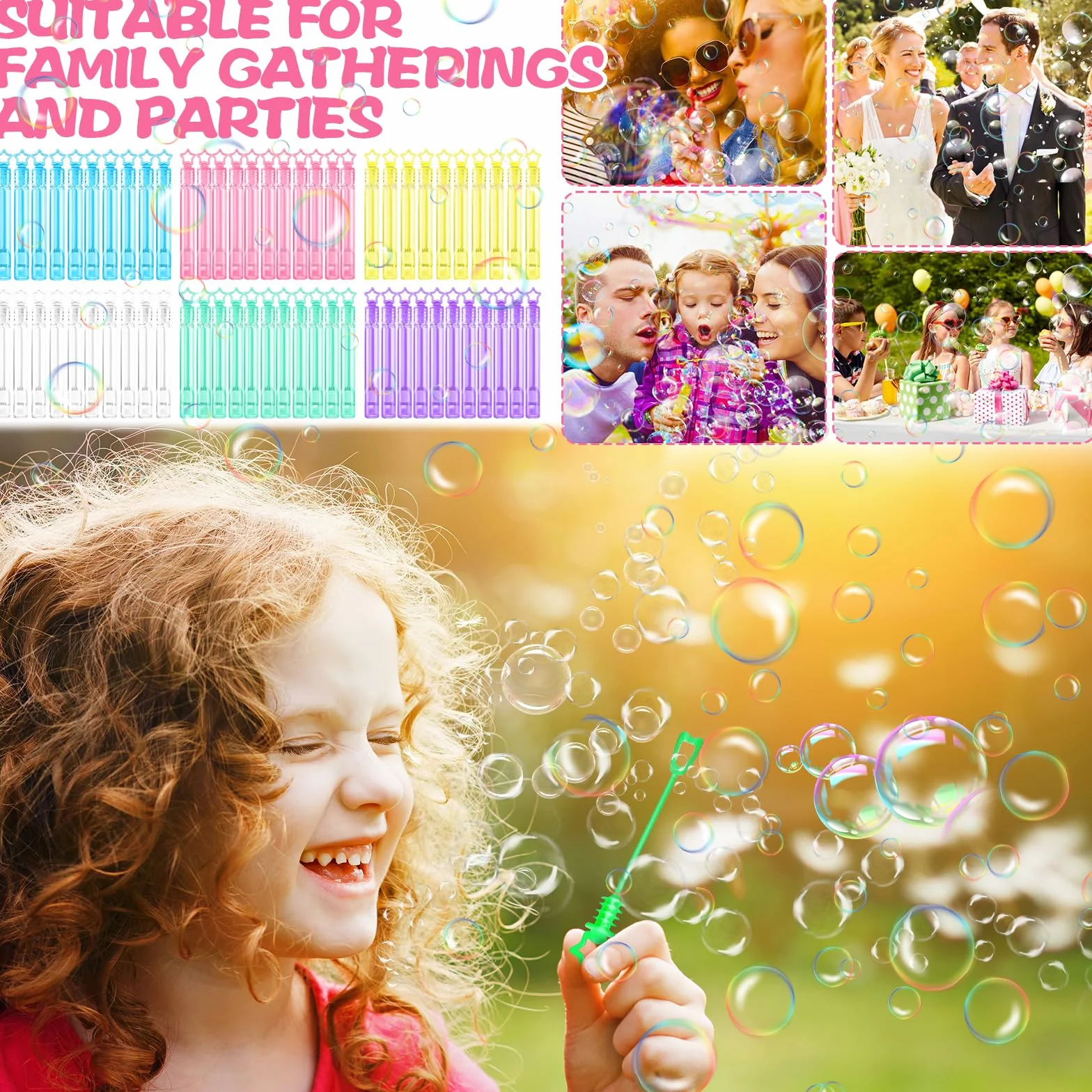 Mini Pompas de Jabón 60 Pcs, Varitas de Burbujas para Niños, 6 Colores