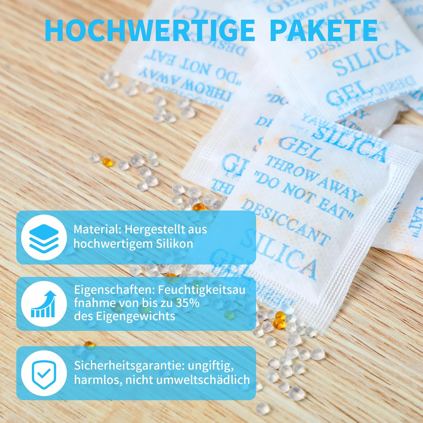 OMECO 5g x 60 Bolsas de Gel de Sílice Indicador de Humedad Naranja, Paquete Desecante Antihumedad para Cámaras, Cajones, Libros
