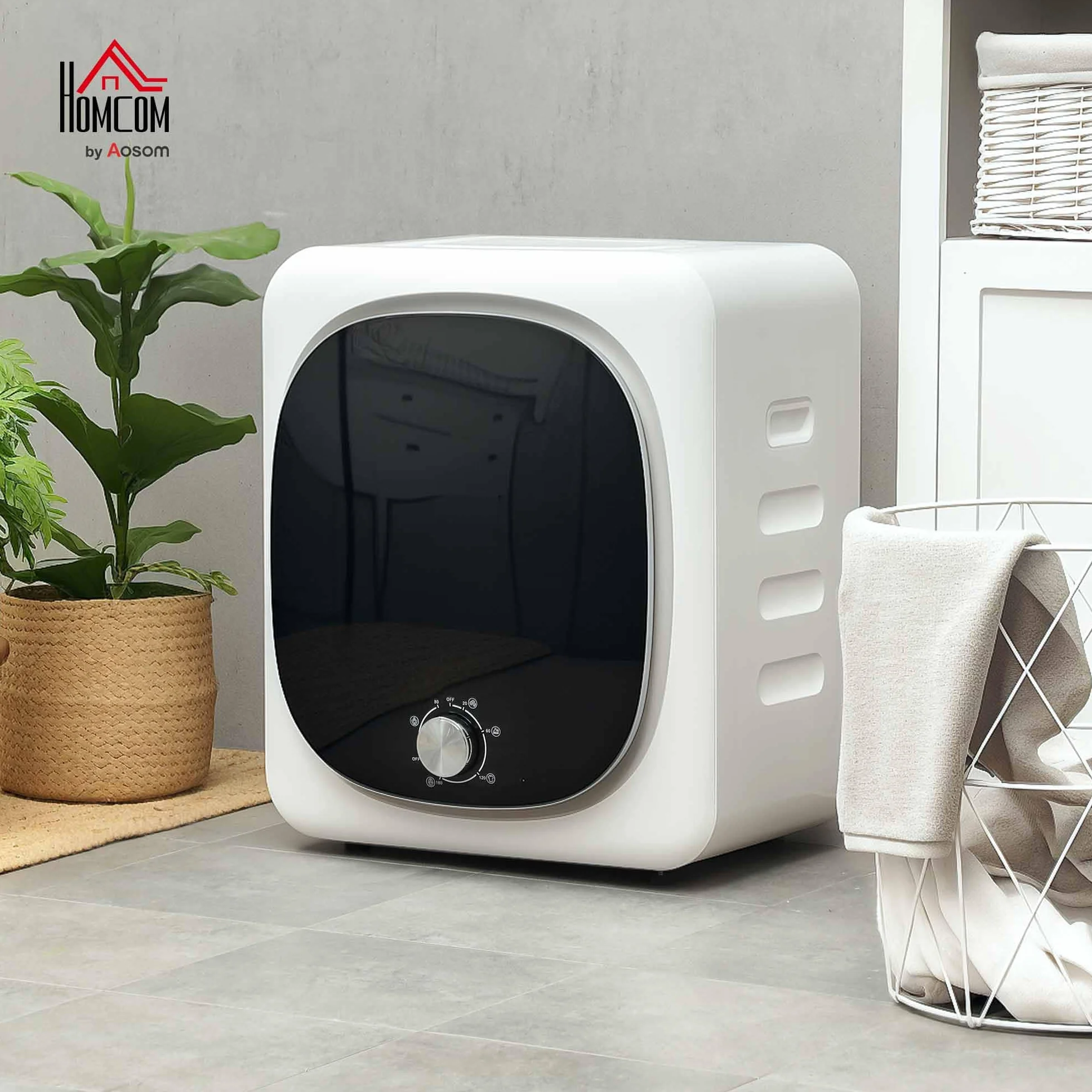 HOMCOM Secadora de Evacuación 4 KG 800W Carga Frontal Tambor Inoxidable Blanco