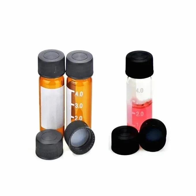 Tapa de vial de cromatografía de 4 ml, tapa sólida de polipropileno negro con septos de silicona de PTFE rojo/blanco, 100 unidades