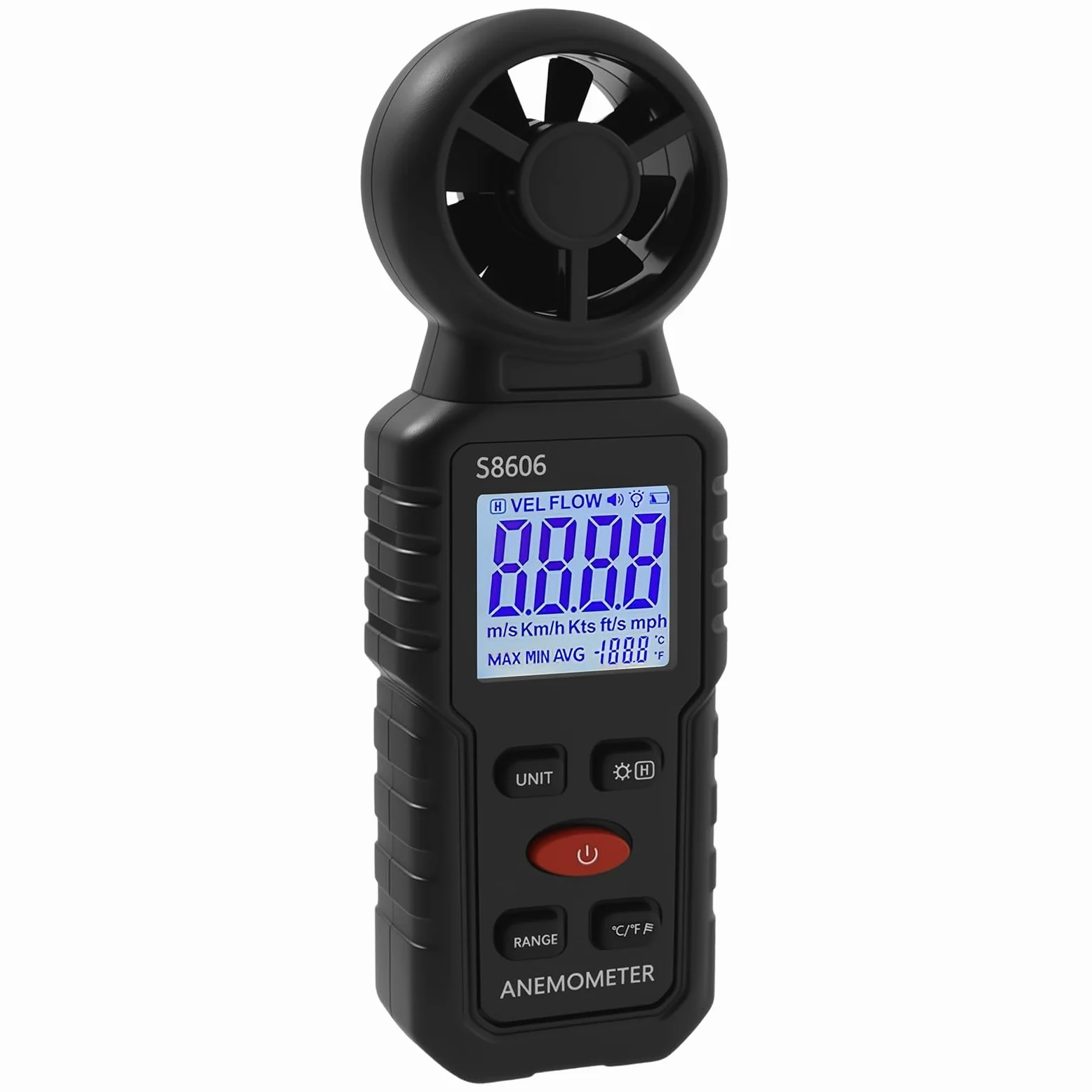 Anemómetro digital de mano con retroiluminación LCD, medidor de velocidad del aire, portátil for navegación.