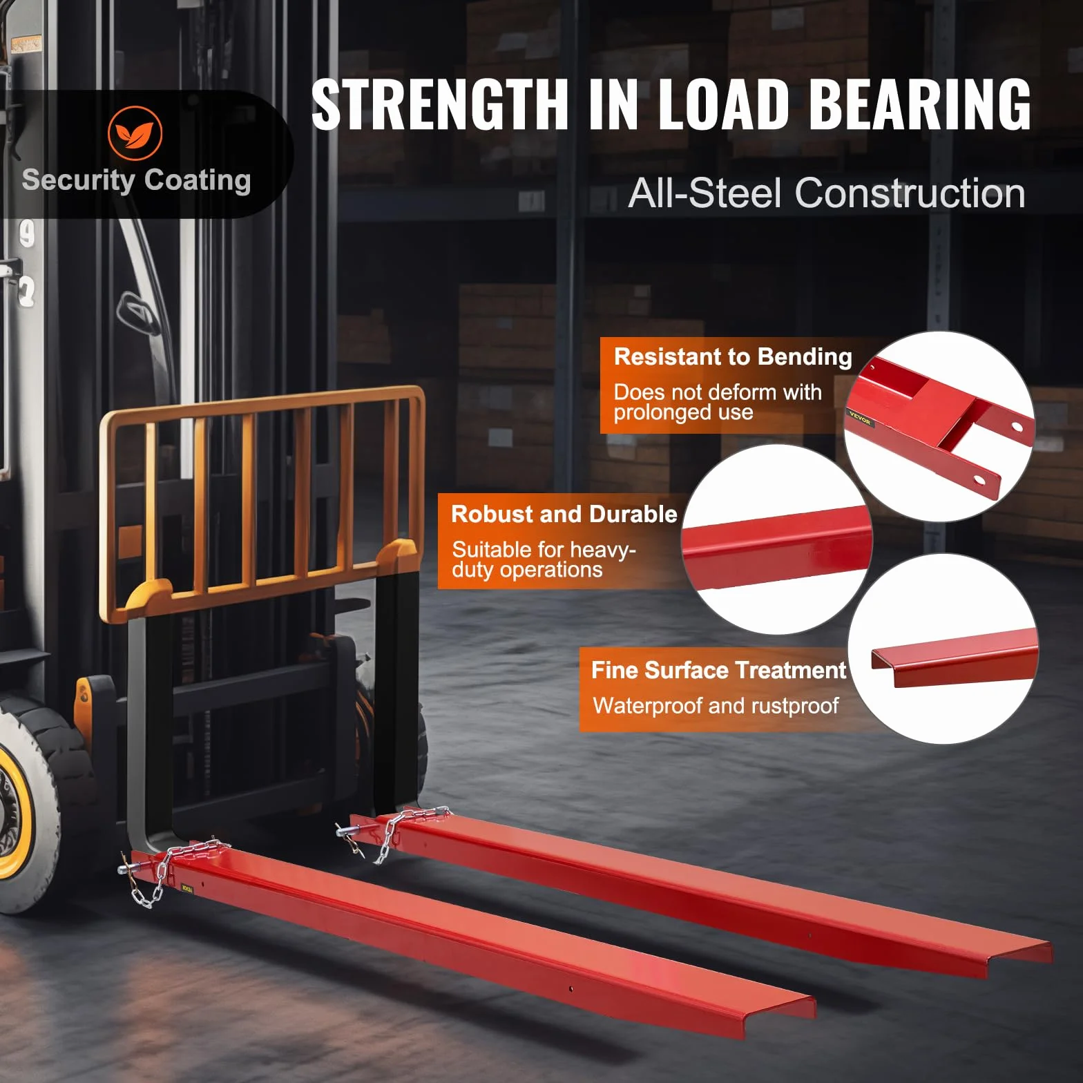 VEVOR Abrazadera de Horquillas de Tractor 1840x115mm 1 Par de Acero al Carbono Abrazadera en Horquillas de Paletas Carga 1815T con Pasadores para Mover y Transportar Cargas Pesadas y Voluminosas, Rojo