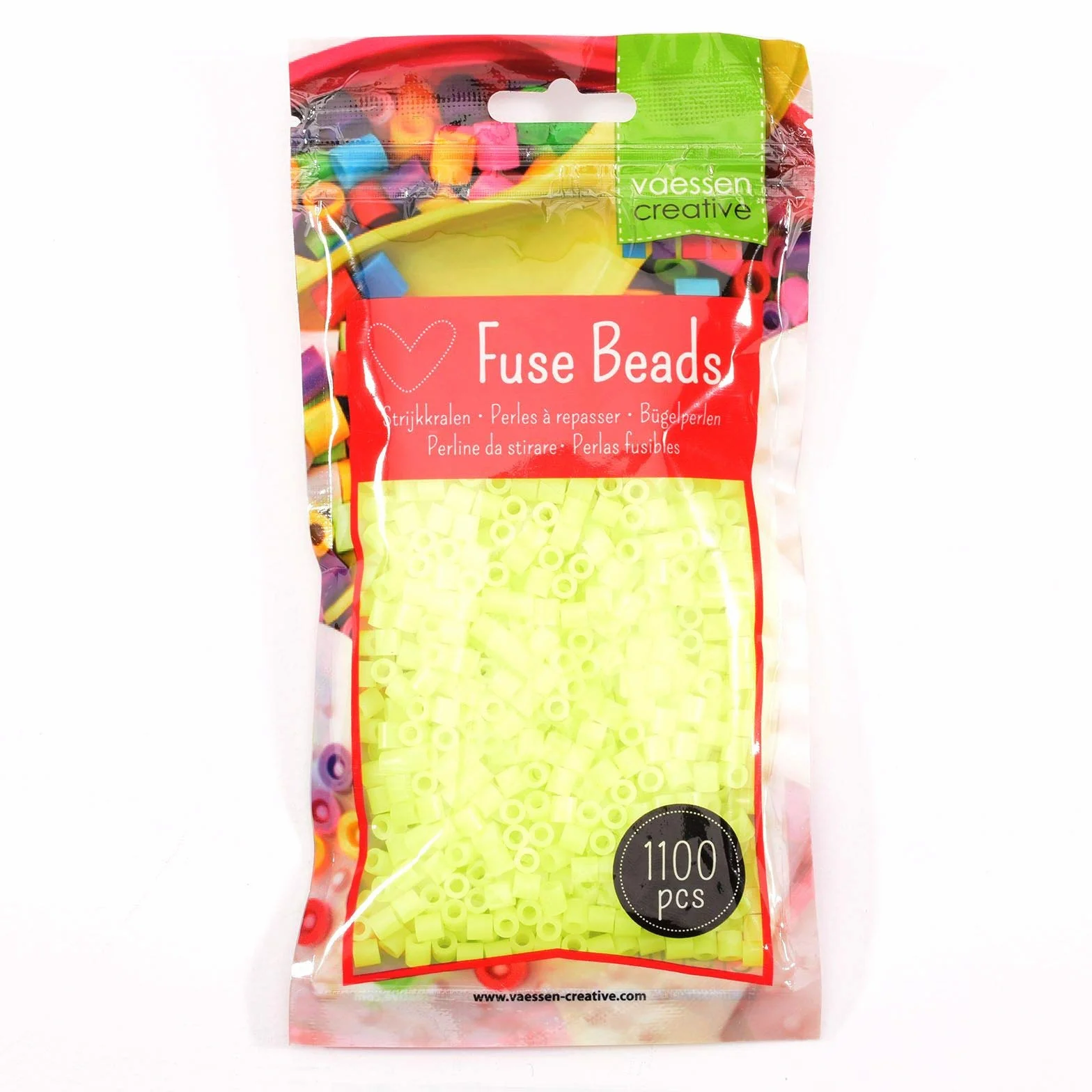 Vaessen Creative Perlas Fusibles Verde Fluorescente Set 1100 Piezas Manualidades DIY Creación Joyas Decoraciones