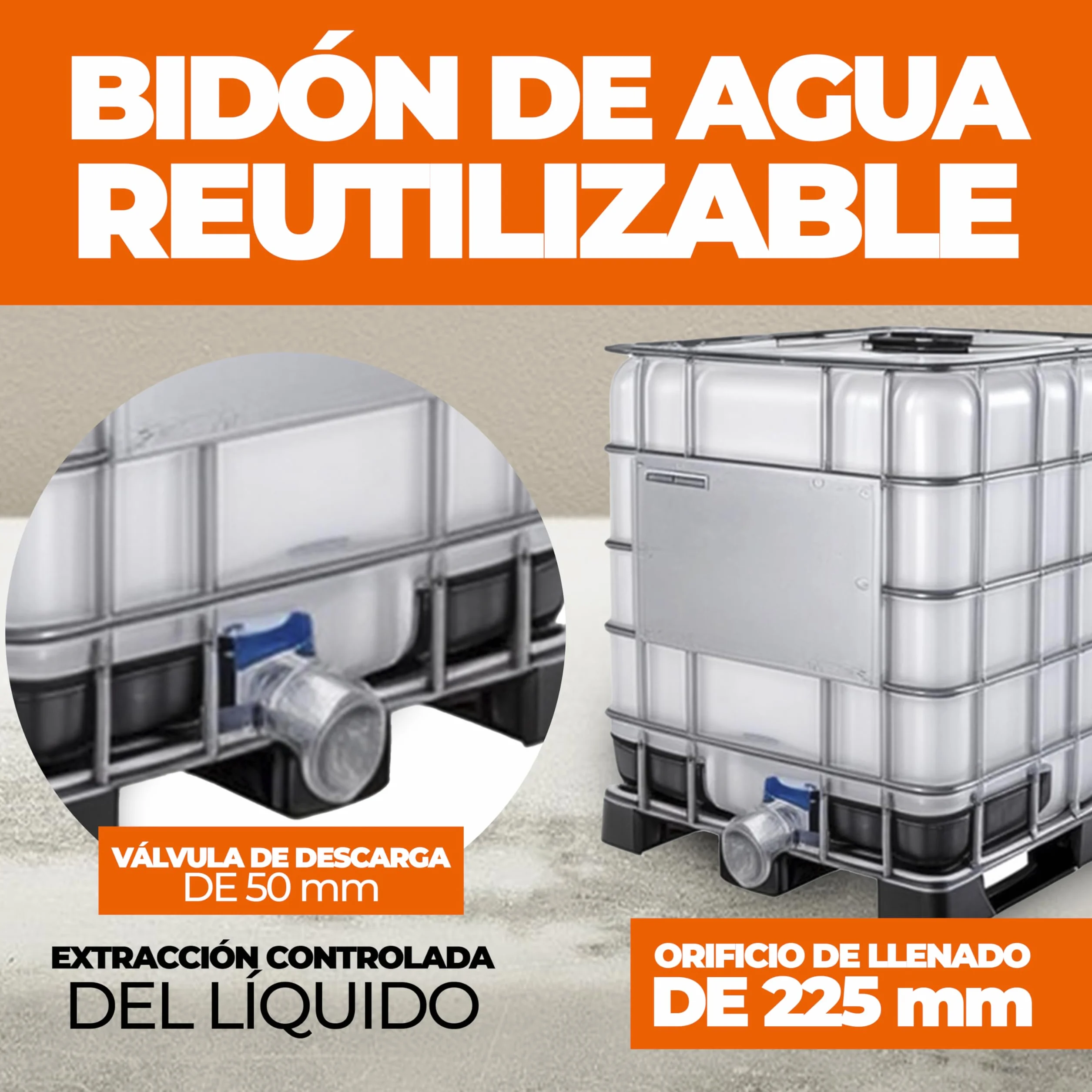 Contenedor depósito de 1000 litros IBC-GRG con palet de plástico ADR