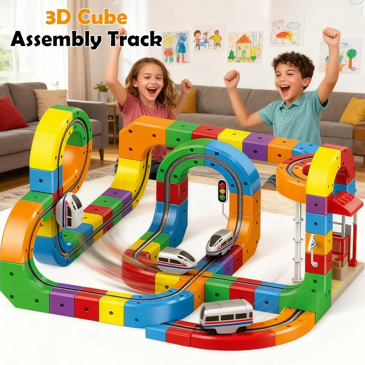 Clickrail Electric Train Set 81 Piezas Flexible Racing DIY Cube Track Block Gravity Defying 3D Layouts Imán Ferrocarril Magic Rail Block Juguete Regalo Niños