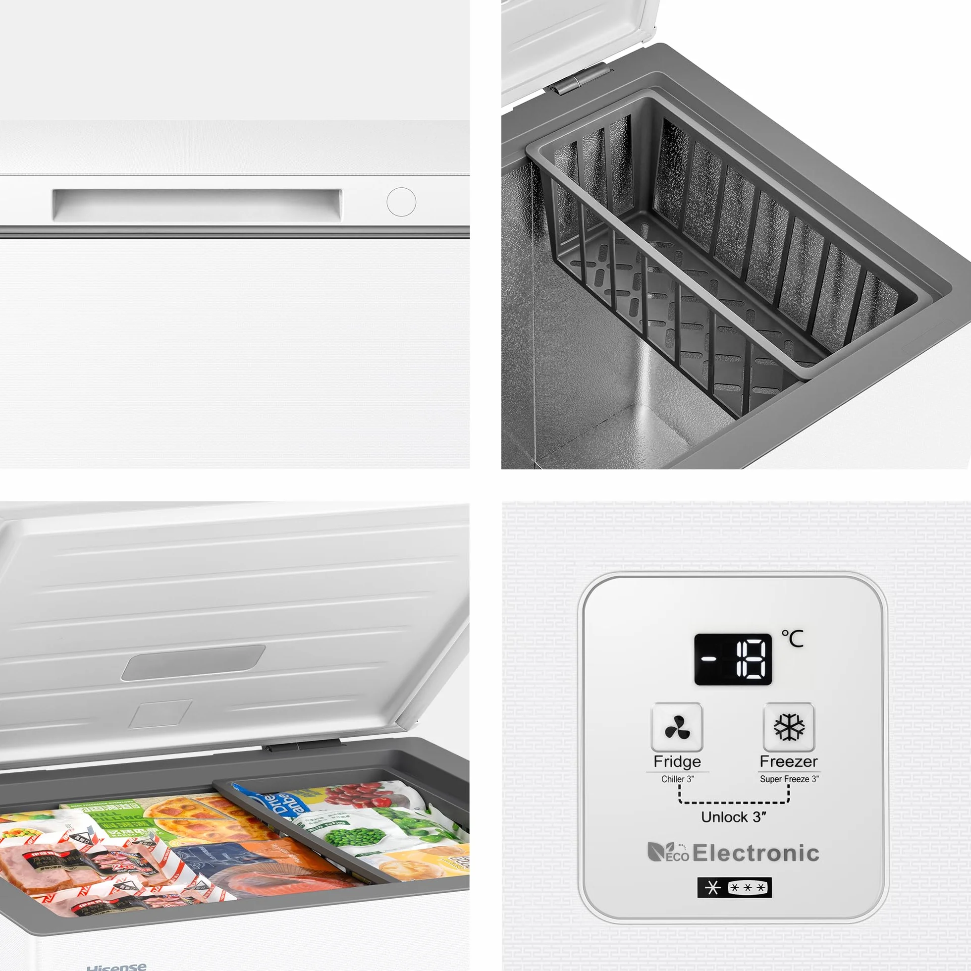 Hisense Arcón Congelador Horizontal 141L 86cm Congelación 360° Convertible Control Electrónico Freezer Protect Blanco