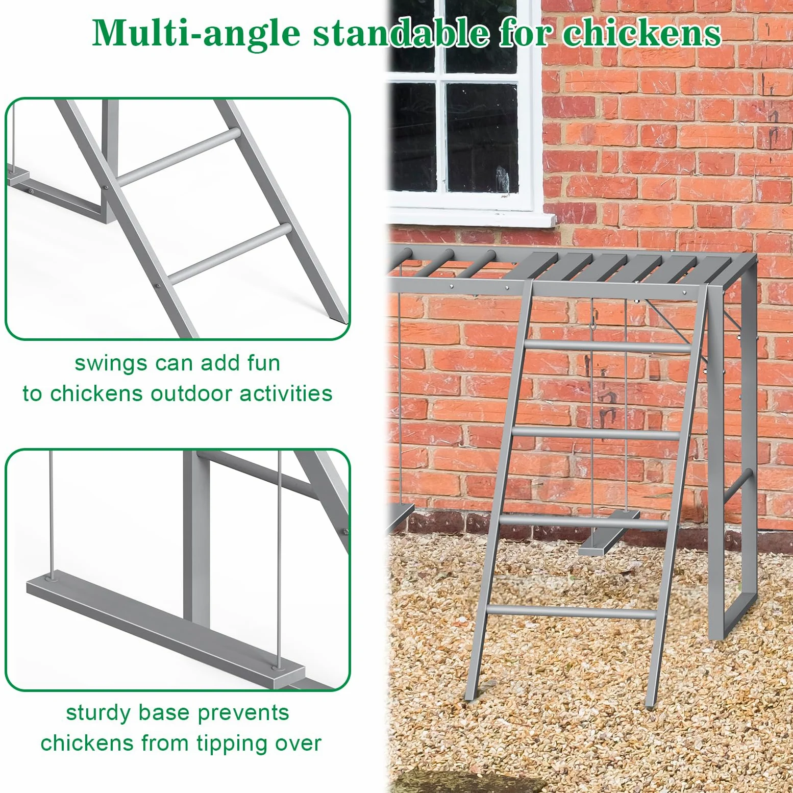 CADUKE Percha de pollo con juegos de columpios para 5-8 pájaros, juguetes de pollo, barras de pollo para accesorios de gallinero, escalera de pollo para la salud y la felicidad de las mascotas, gris