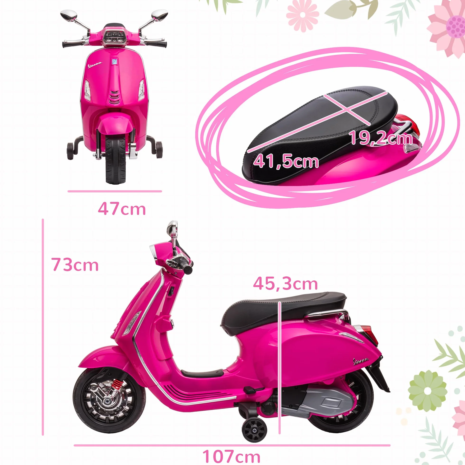 AIYAPLAY Vespa Moto Eléctrica para Niños 6V 3 km/h Carga 35 kg Rosa