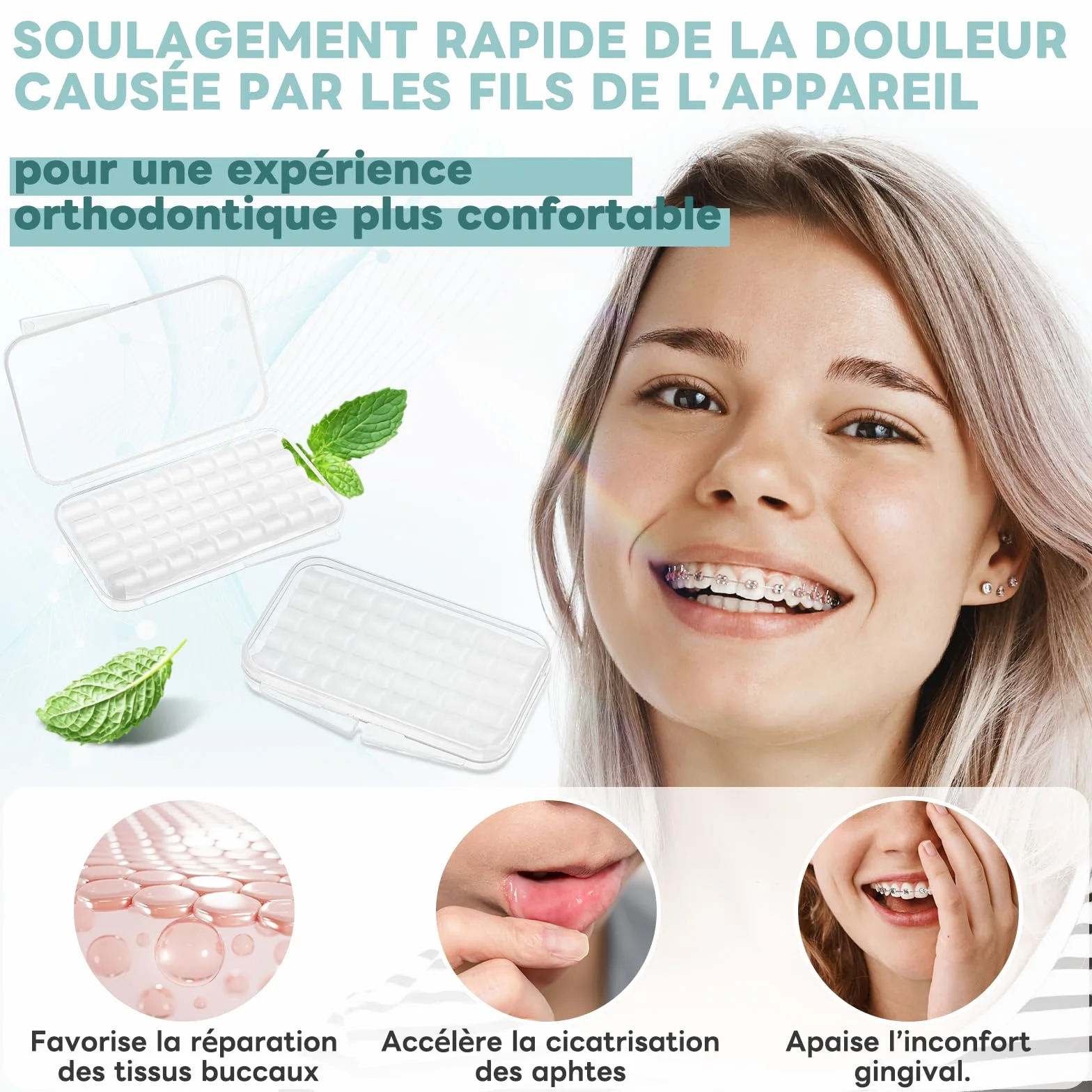 InhwRior Cera de ortodoncia, diseño precortado, fácil de acceder, medición científica, cada bloque cubre brackets de aparatos ortopédicos, impregnado con un toque de menta, alivia rápidamente las(4)