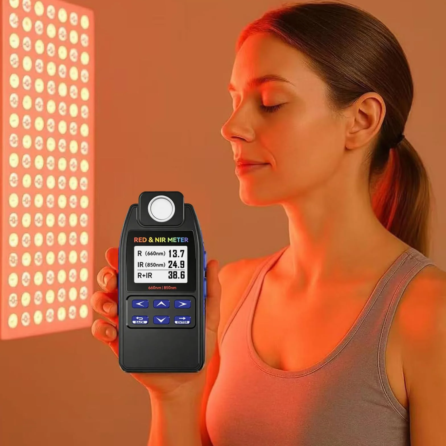 AH-DRNIR Medidor de Irradiancia Luz Roja NIR 660nm 850nm Radiómetro Doble Longitud de Onda