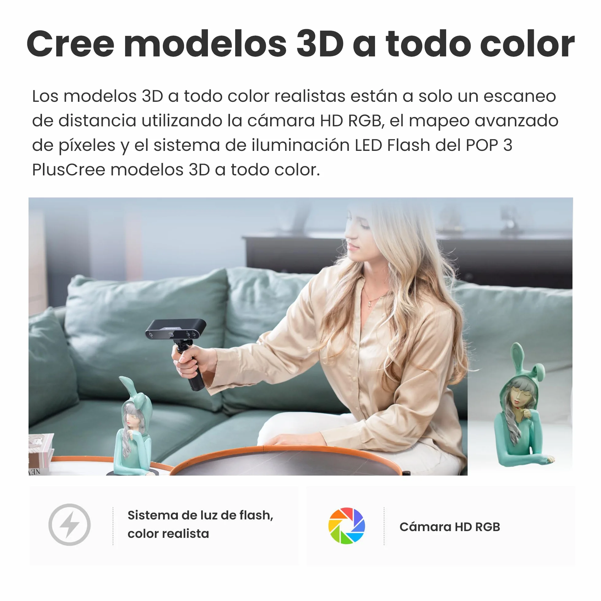 Revopoint POP 3 Plus Scanner 3D para impresión 3D, escaneo en color para objetos medianos, escáner de mano con precisión de 0,04 mm y velocidad, compatible con Android/iOS/Win10&11/macOS, Estándar