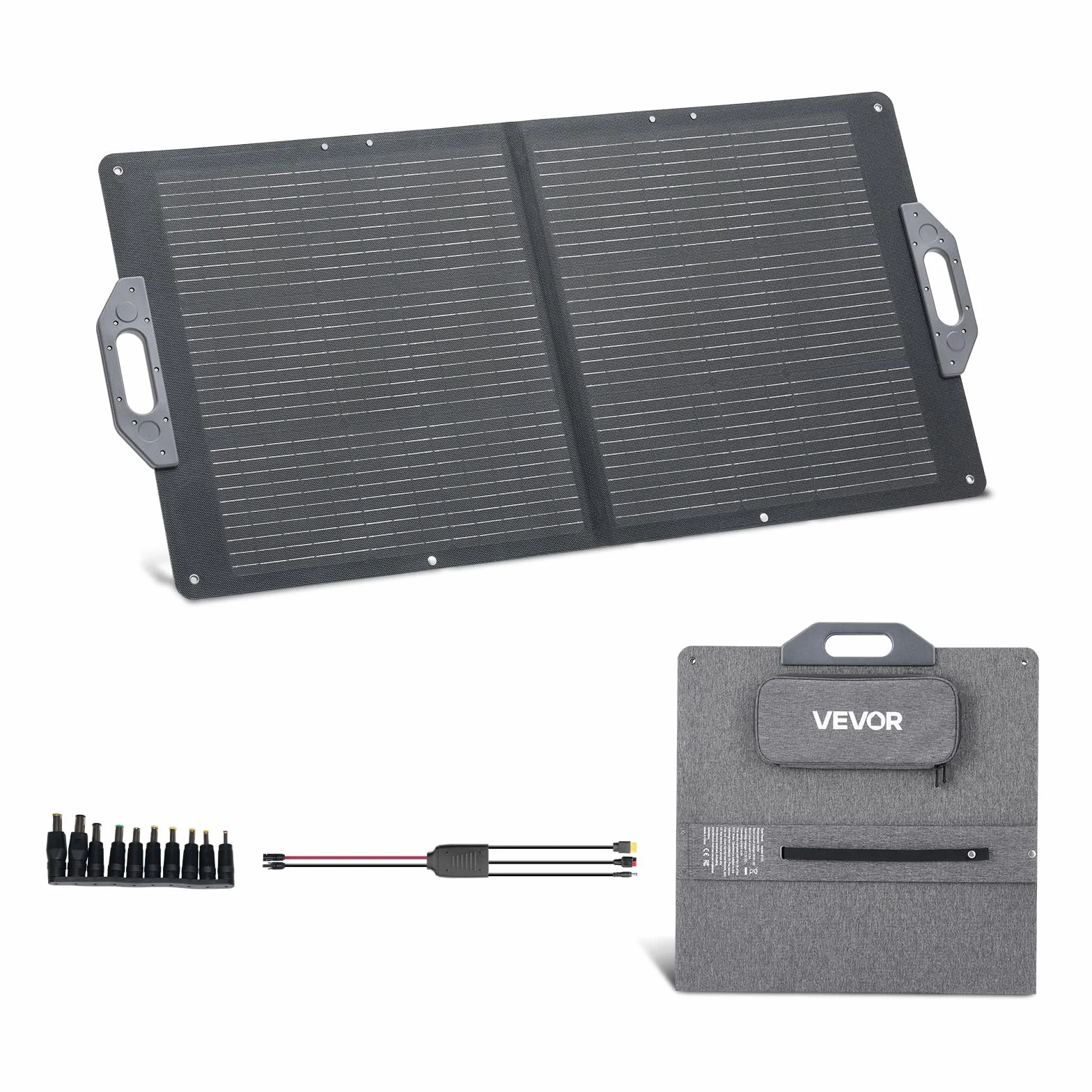 VEVOR Placa Solar Plegable 100W, Panel Solar Monocristalino Portátil con Puertos USB MC4 DC, Alta Eficiencia 24%, IP65 Impermeable, Compatible con Estaciones de Energía Acampadas Autocaravanas Viajes