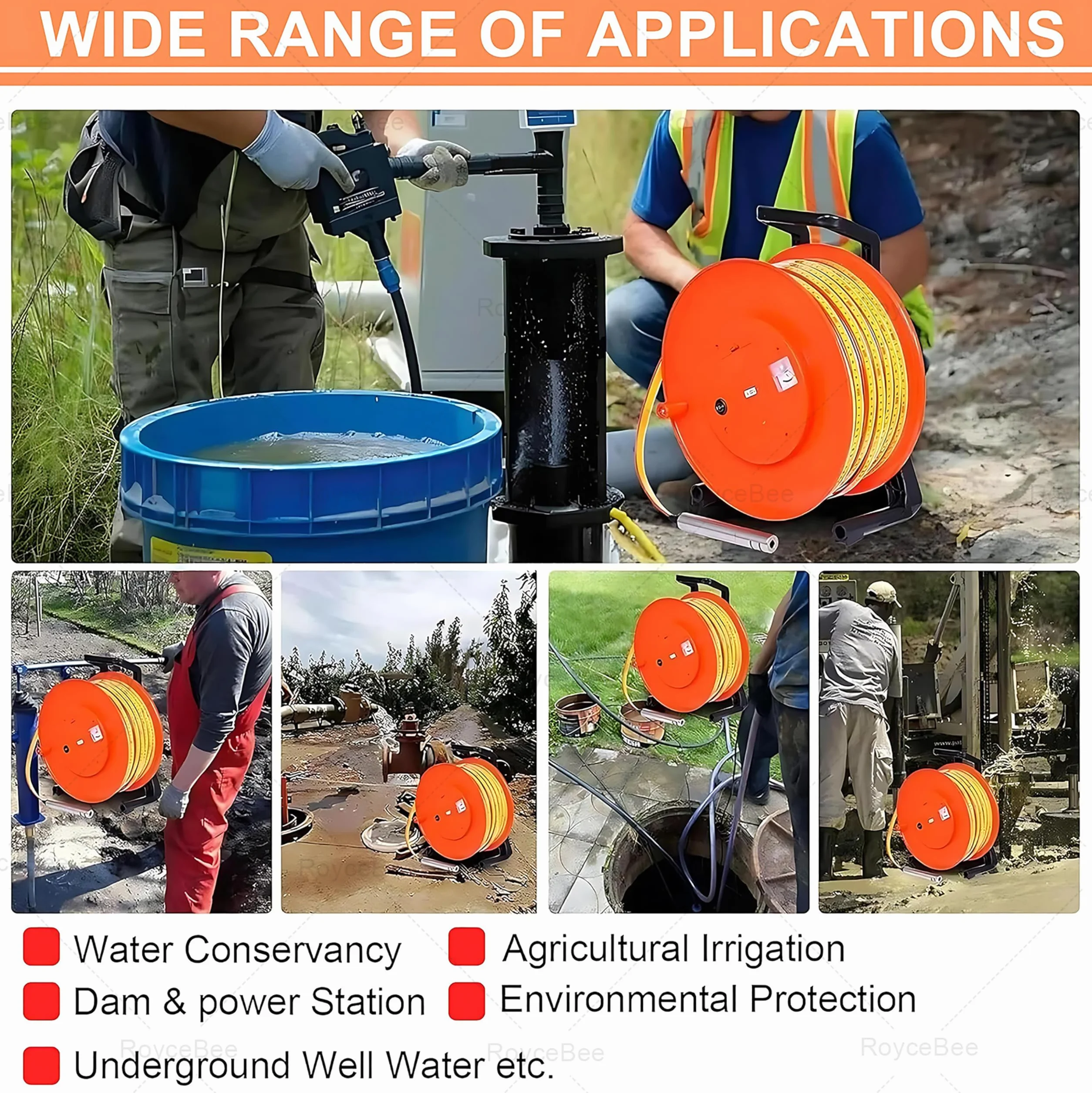 Cinta Métrica de Acero para Pozos Profundos-Medidor de Nivel de Agua y Sonda de Profundidad, Regla de Acero Resistente para Mediciones Precisas del Nivel de Agua en Pozos y Perforaciones 300m/984ft