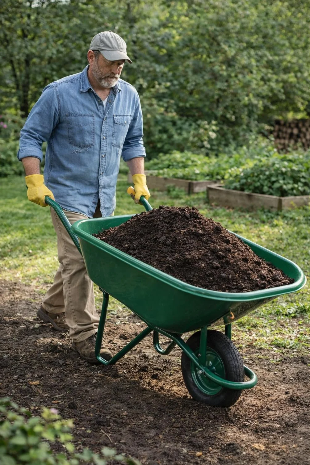 Carretilla de Nylon Verde 300L – Bandeja Reforzada de 4,6 mm, Rueda Neumática, Estructura Metálica Estable, Uso Profesional en Jardinería, Agricultura y Construcción – Hijos de J. SANZ