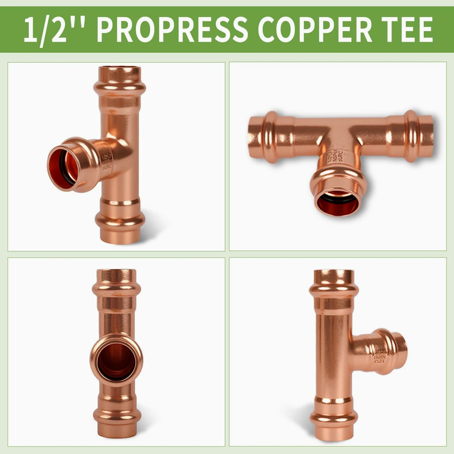 PxPxP - Prensa de cobre de 3/4 pulgadas en T – Accesorio de tubería de 3 vías, accesorios ProPress de 3/4 pulgadas compatibles, accesorios de fontanería de cobre sin plomo para agua potable – Paquete