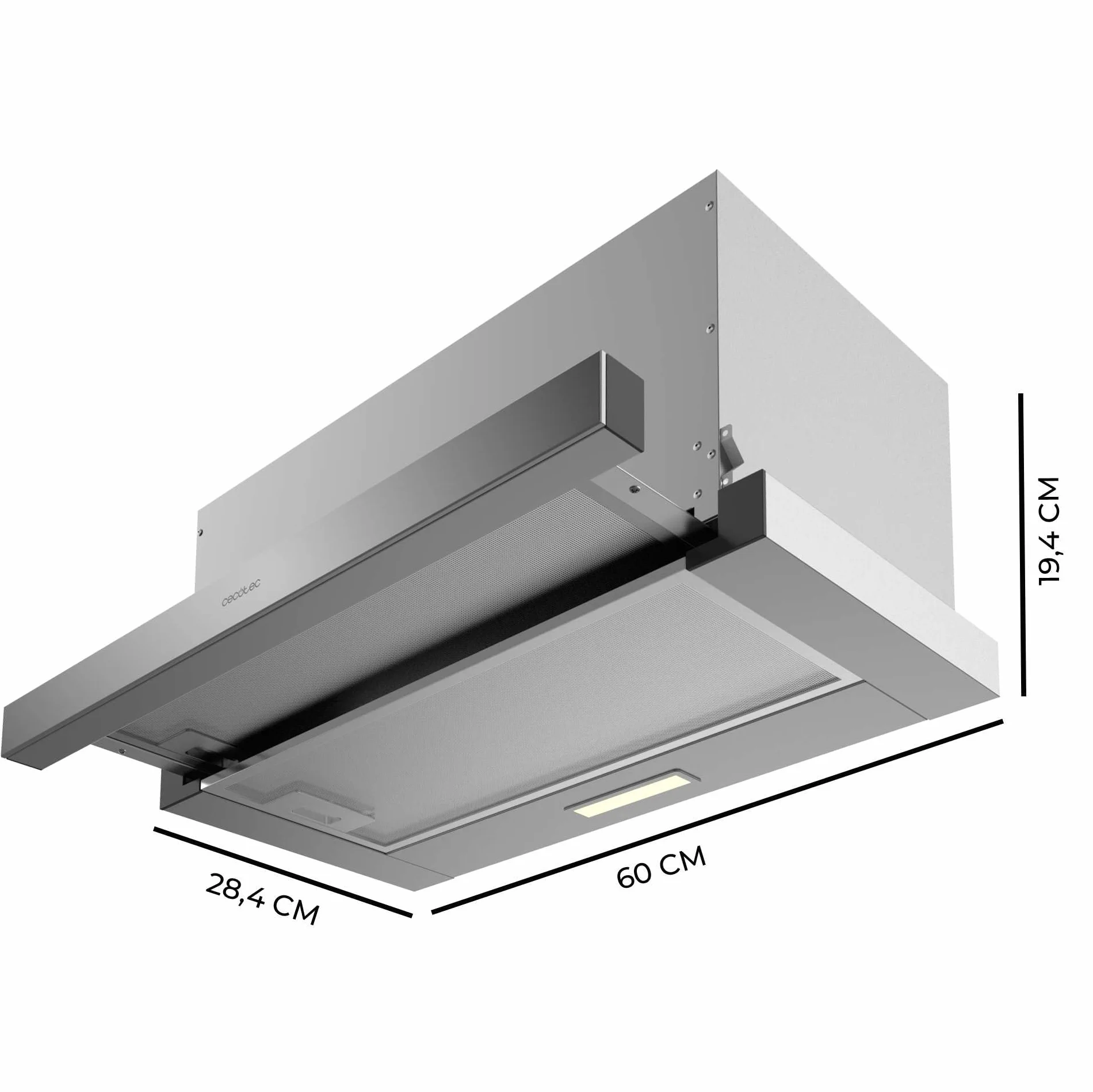 Cecotec Campana Extractora Telescópica 60 cm Bolero Flux TLM 603500 Inox 70W 350m3/h Control Mecánico
