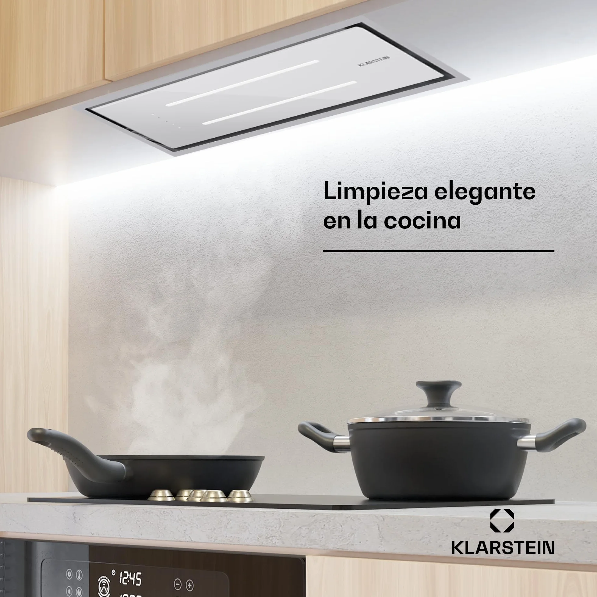 Klarstein Campana Extractora Isla, 410 m³/h, Filtro Aluminio Anti Grasa, Apto Lavavajillas