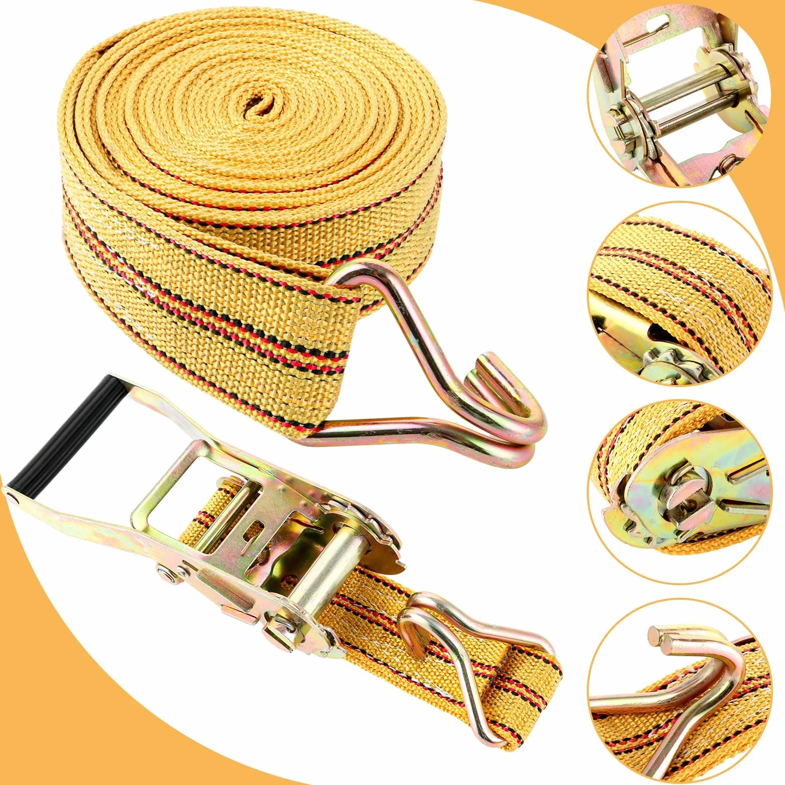 Pack de 4 Cinchas de Amarre con Trinquete, Polipropileno 6 m x 50 mm, 2000 kg
