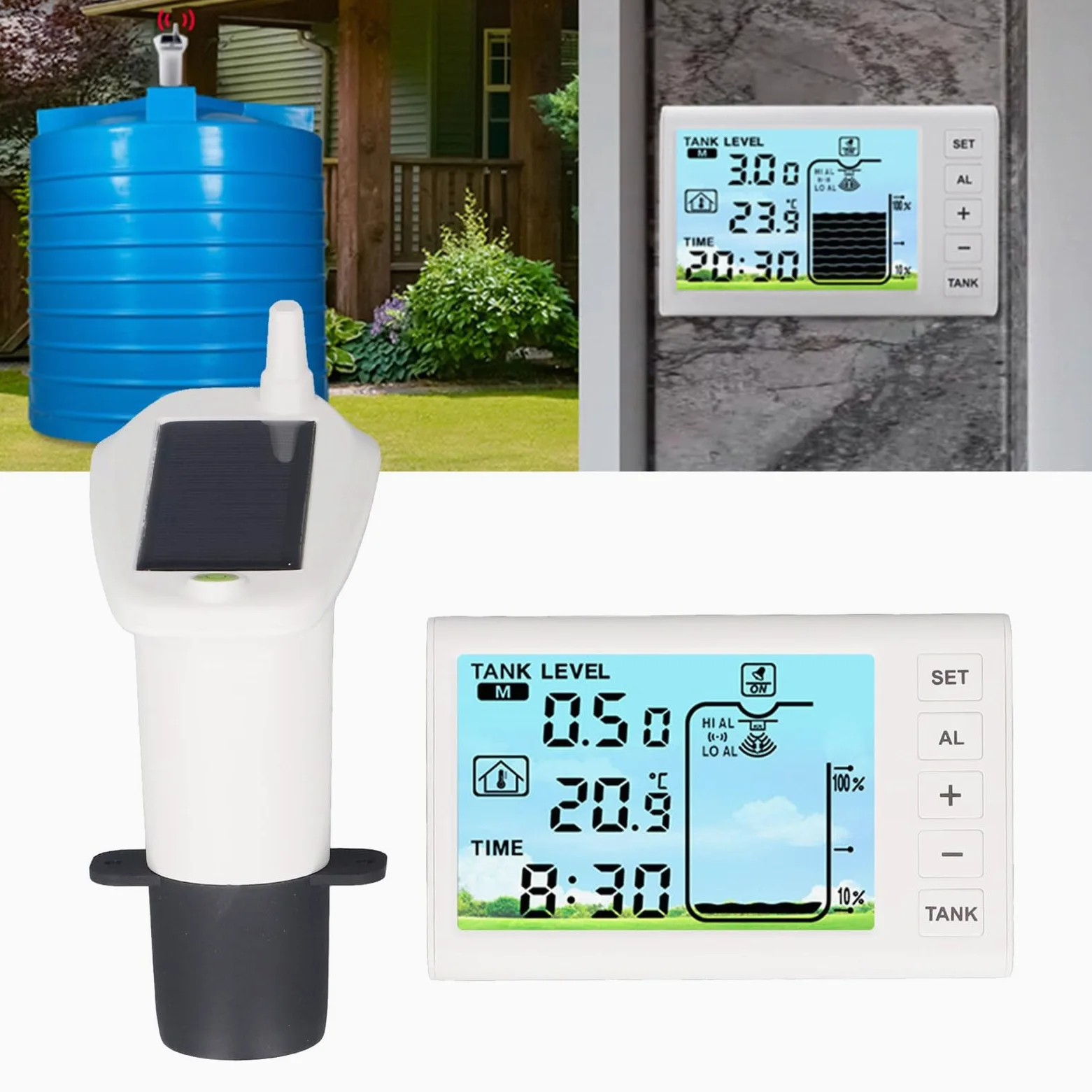 Haofy Sensor Ultrasónico de Nivel de Líquido del Tanque Medidor de Agua Inalámbrico con Monitoreo de de Temperatura - Transmisor Impermeable IP65 - Transmisión Inalámbrica de 100 M para Jardín