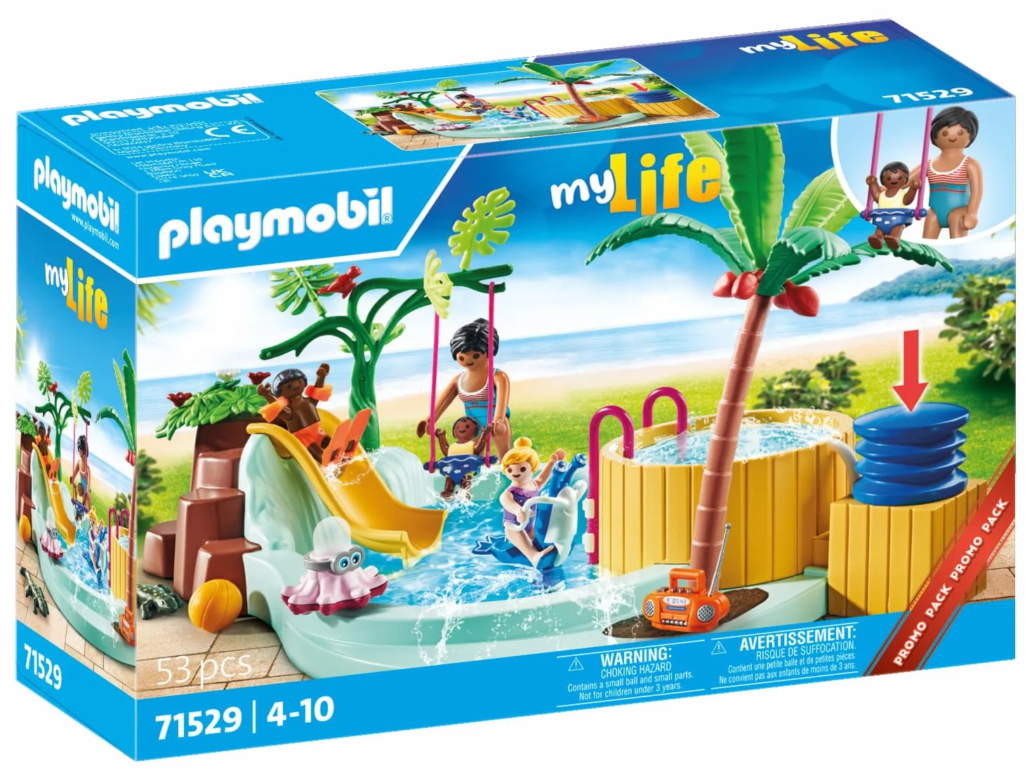 PLAYMOBIL myLife Promo Pack 71529 Piscina Infantil con Jacuzzi, Tobogán de Olas, Balancín y Columpio, Juguetes para niños a Partir de 4 años