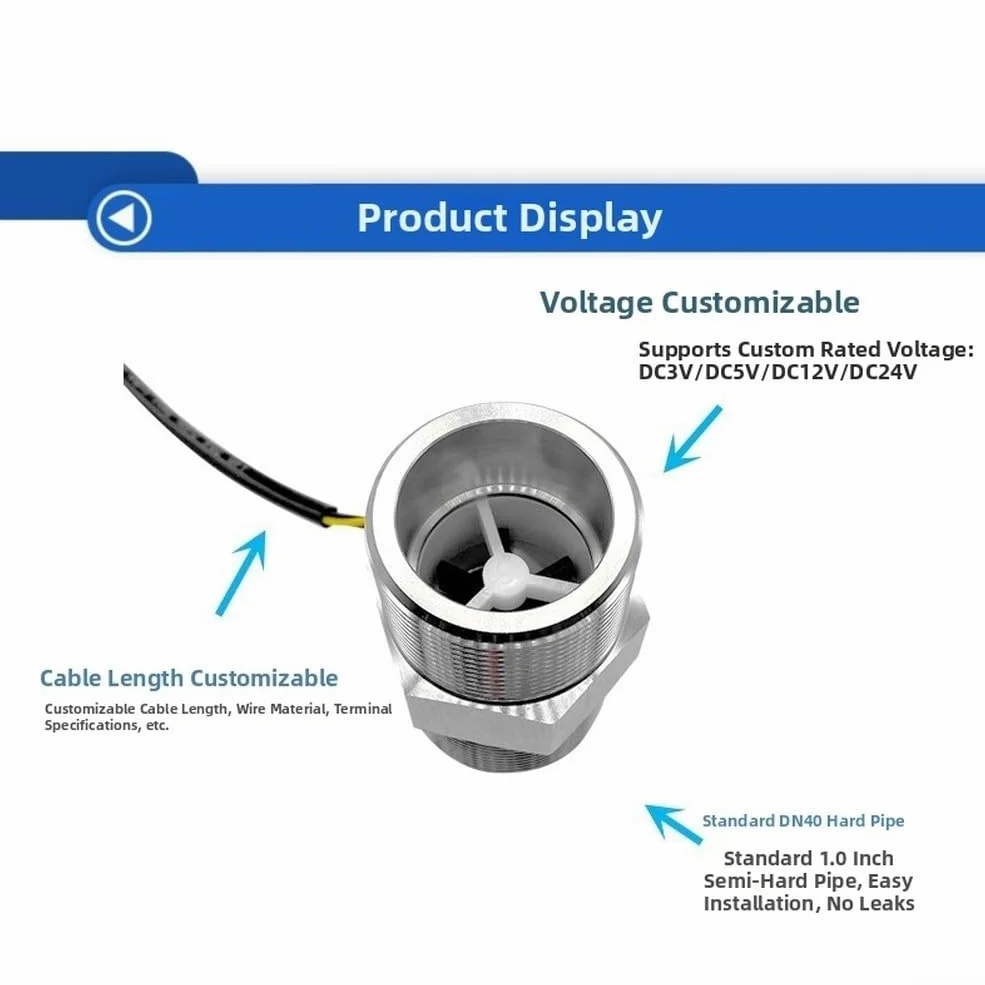Sensor de flujo de agua efecto Hall, acero inoxidable 304, 9-150 litros por minuto, alta resistencia a la presión, para circulación de bomba de calor, CC 3 V, 5 V, 12 V, 24 V, conexión