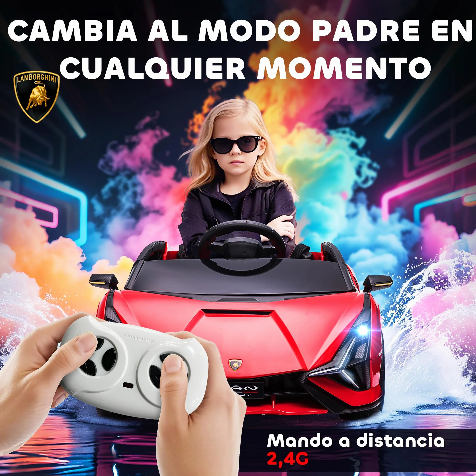 HOMCOM Coche Eléctrico para Niños Lamborghini SIAN 12V con Mando a Distancia 3-5 km/h 108x62x40 cm Rojo