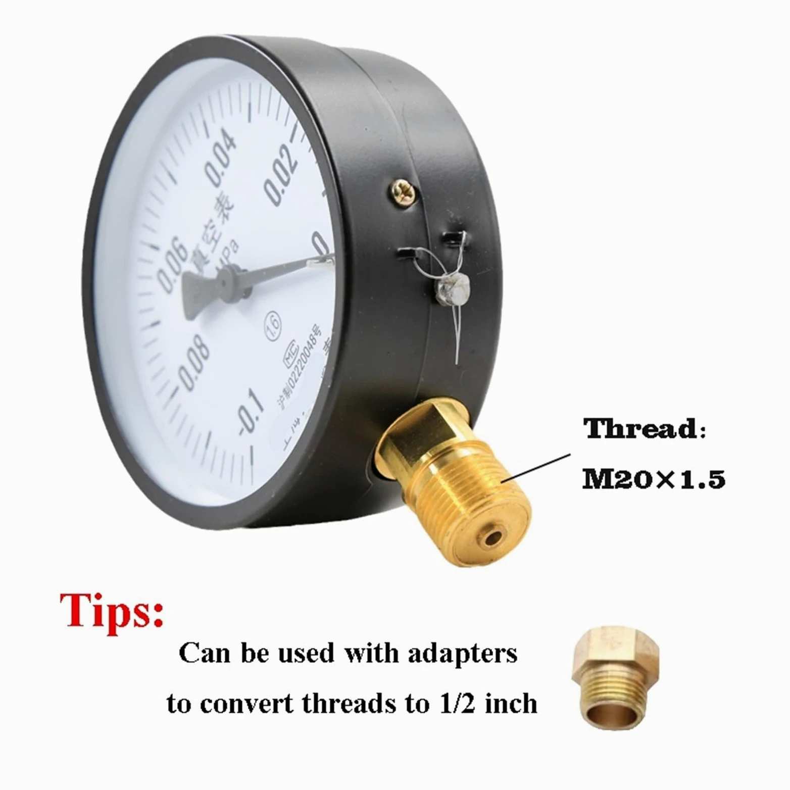 Manómetro de presión de agua/aire/vacío con dial de 100 mm Manómetro universal de agua a gas con rosca métrica M20*1,5 Unidad Manómetro Mpa(Only Gauge,0-2.5Mpa)