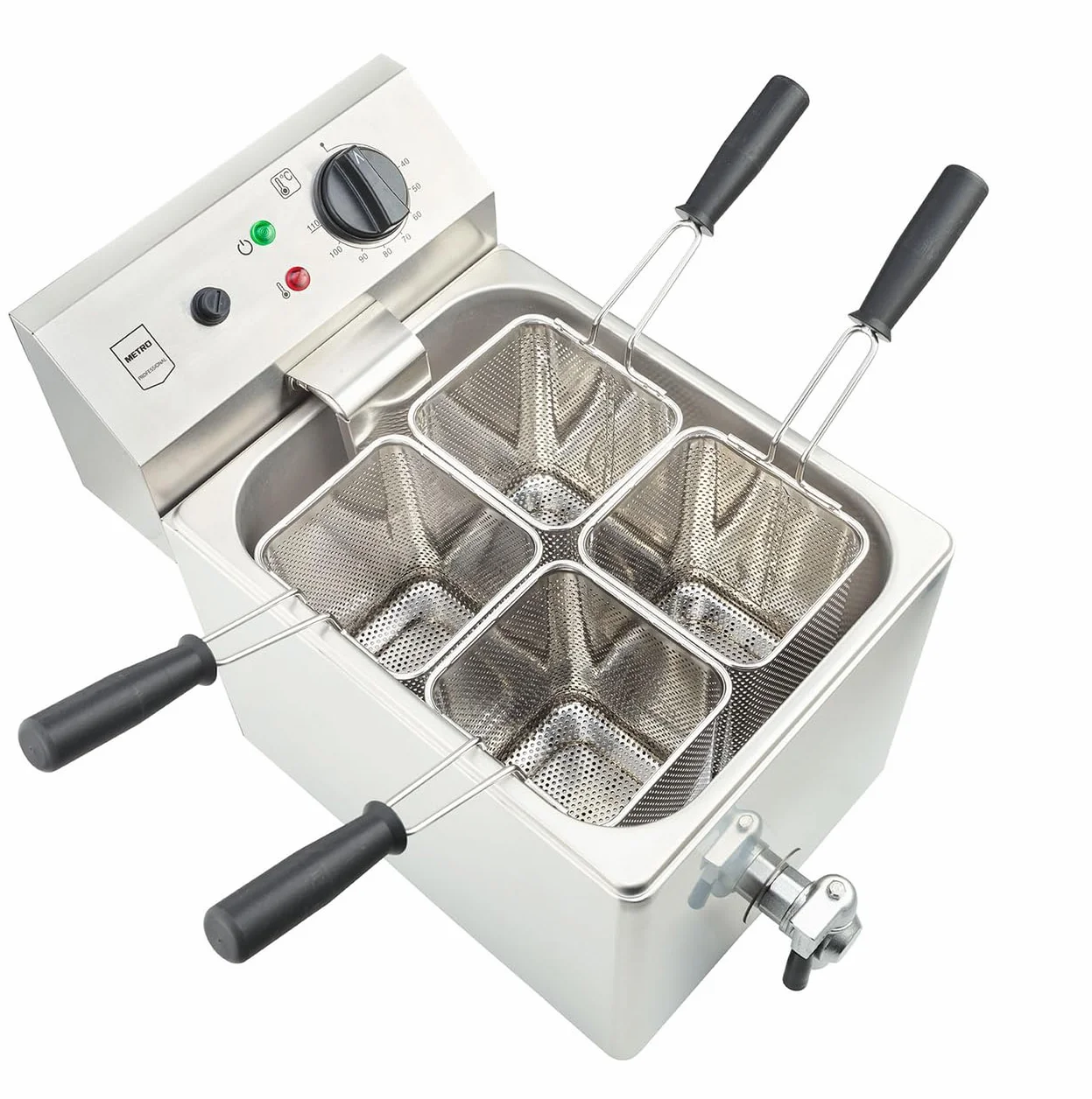METRO Professional Cuiseur à Pâtes Électrique GNC1008, 47 x 55 x 38 cm, 4 Paniers, 3150 W, 8L, Argenté