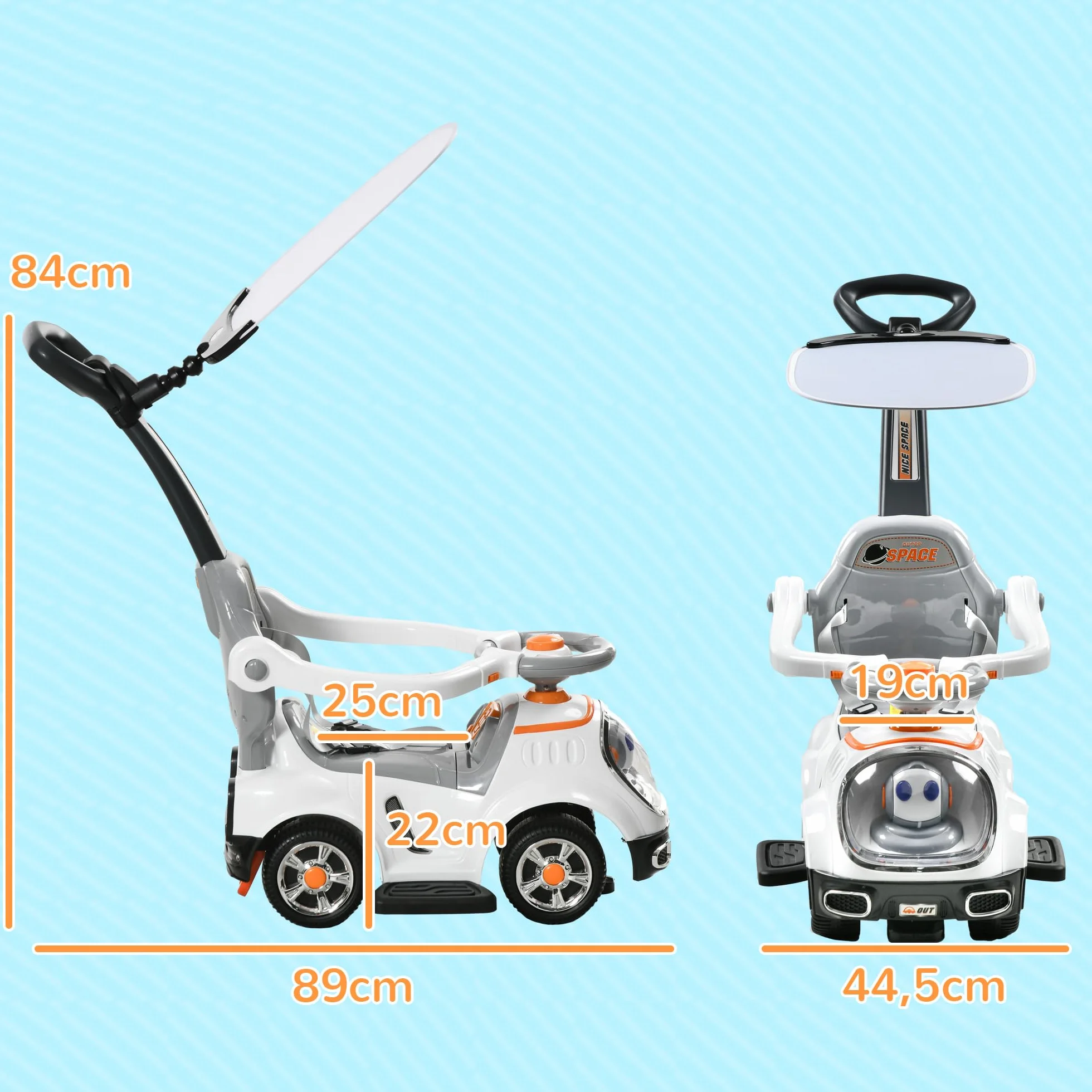 AIYAPLAY Coche Correpasillos 3 en 1 para Niños 12-36 Meses, Blanco