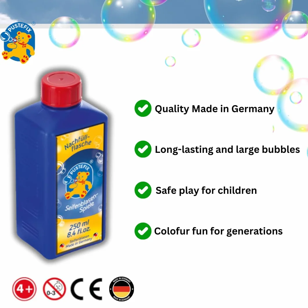 PUSTEFIX Botella de Recarga Mini Burbujas 250 ml para Bodas, Cumpleaños Infantiles, Despedidas