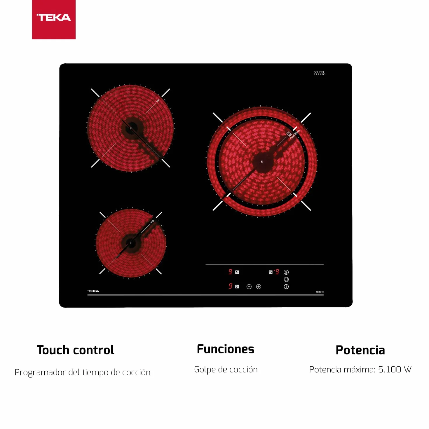 TEKA Placa Vitrocerámica 60 cm 3 Fuegos Touch Control TB 6310