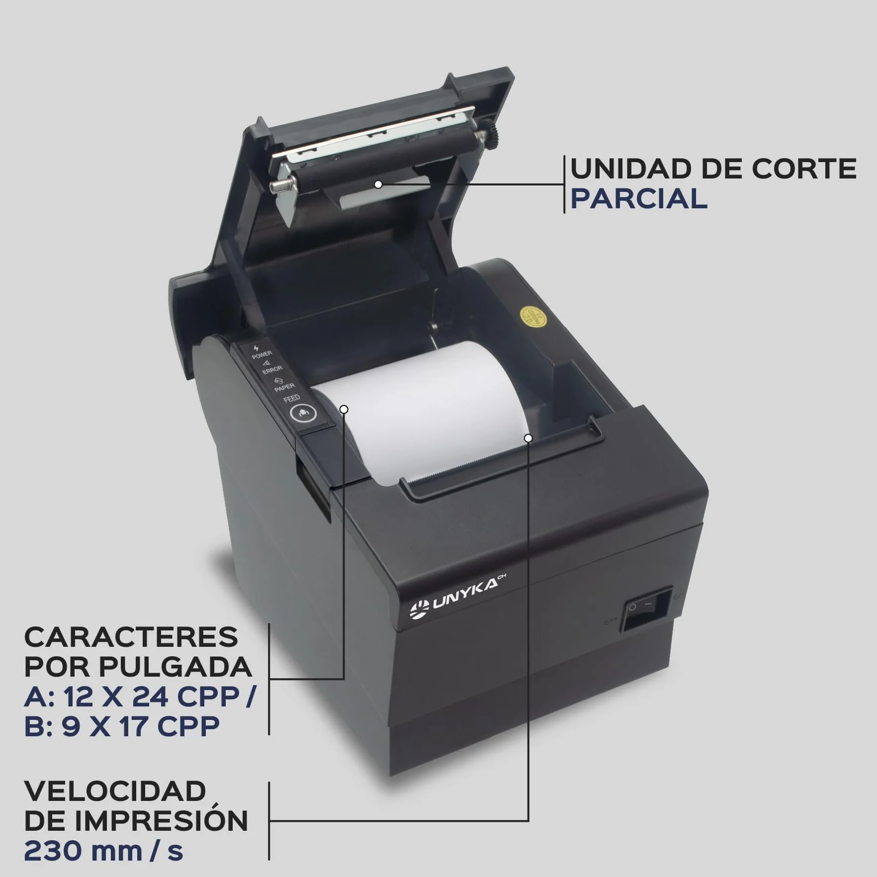 Unykach Impresora Térmica Tickets POS6 Bluetooth (Sólo Android) / Corte Automático/Conexiones USB, RJ12, RJ11, Compatible Windows, Mac, Linux, Android, JPOS, OPOS, ChromeOS (NO Compatible iPad)
