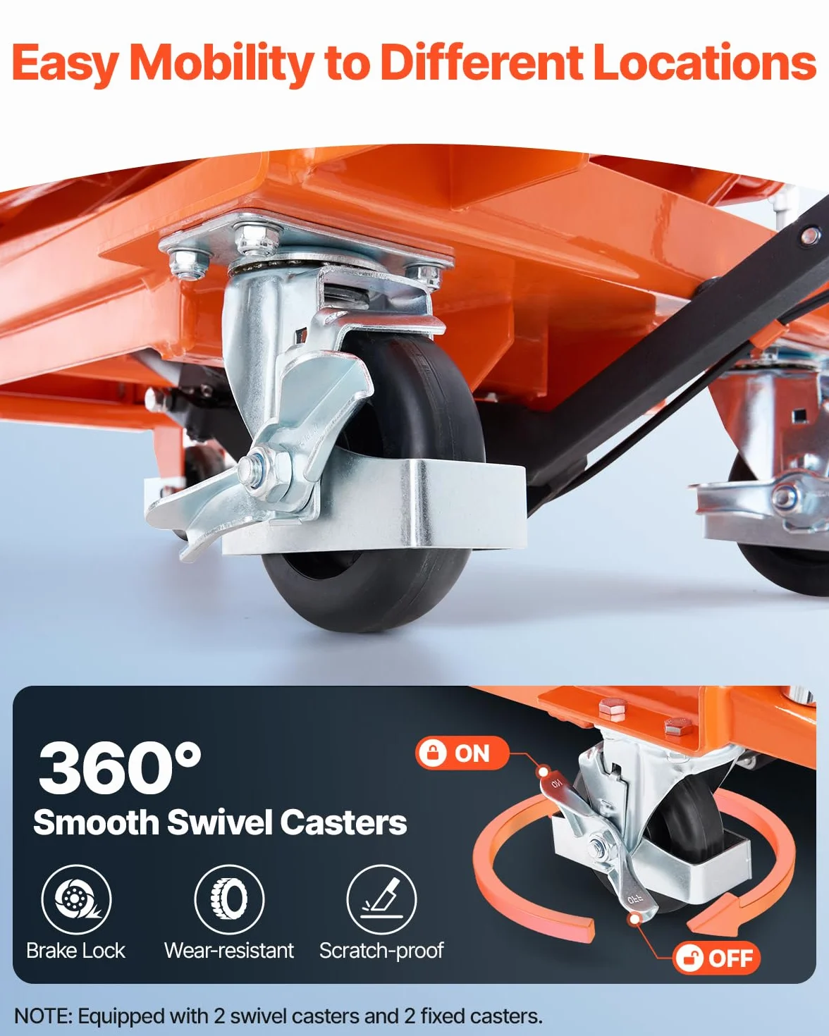 VEVOR Mesa Elevadora Hidráulica, Capacidad de 226,8 kg, Altura de Elevación de 300-1200 mm, Carrito de Mesa Elevadora de Tijera Doble con 4 Ruedas y Almohadilla Antideslizante para Manipulación