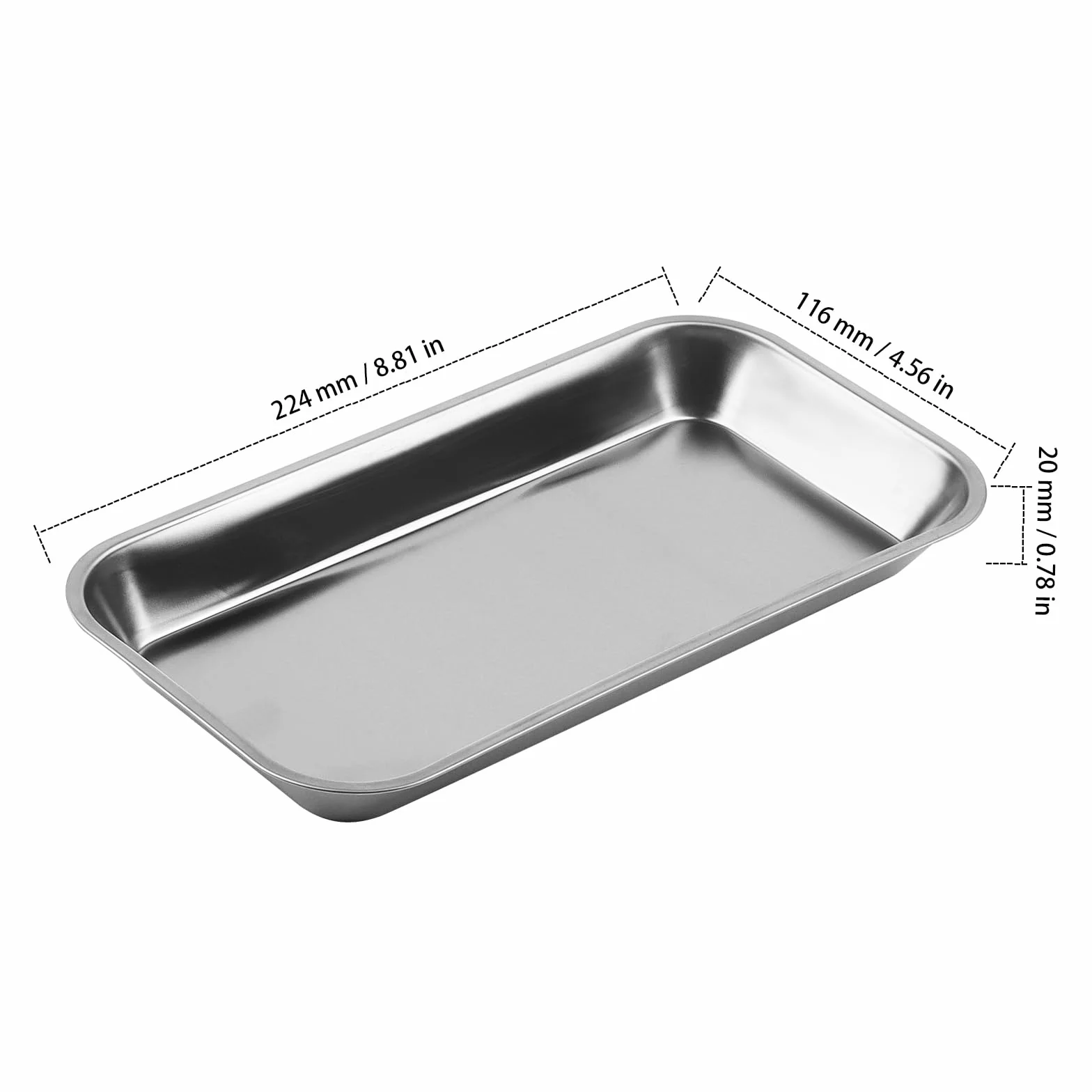 Bandeja de instrumentos de acero inoxidable 22,5 x 12 x 2 cm para laboratorio y baño