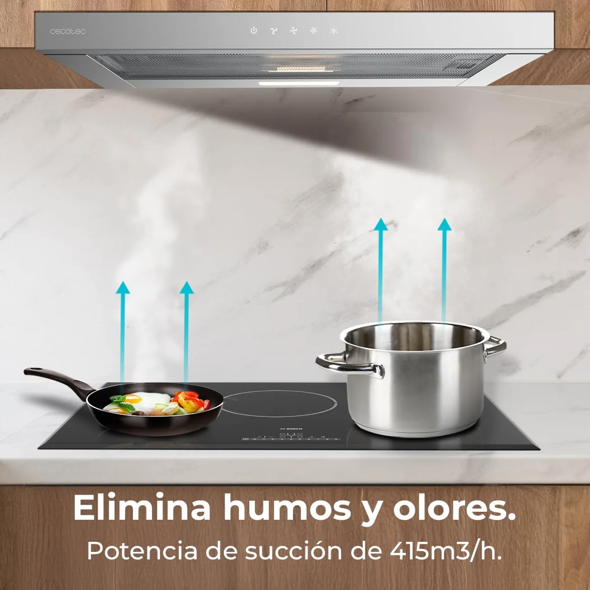 Cecotec Campana Extractora Telescópica 60cm Bolero Flux TLT 604000 Inox A+++, 415m³/h, Motor DC, Touch Control