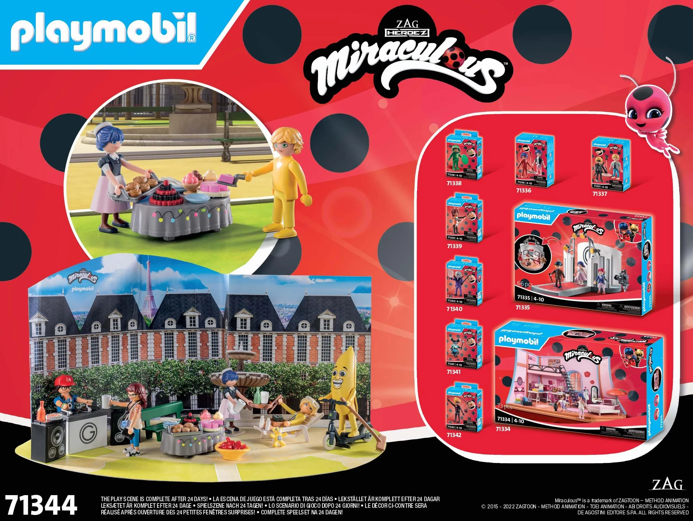 PLAYMOBIL Miraculous 71344 Calendario de Adviento: Pícnic en París, 24 sorpresas, 5 Figuras, Juguetes para niños y niñas 4+