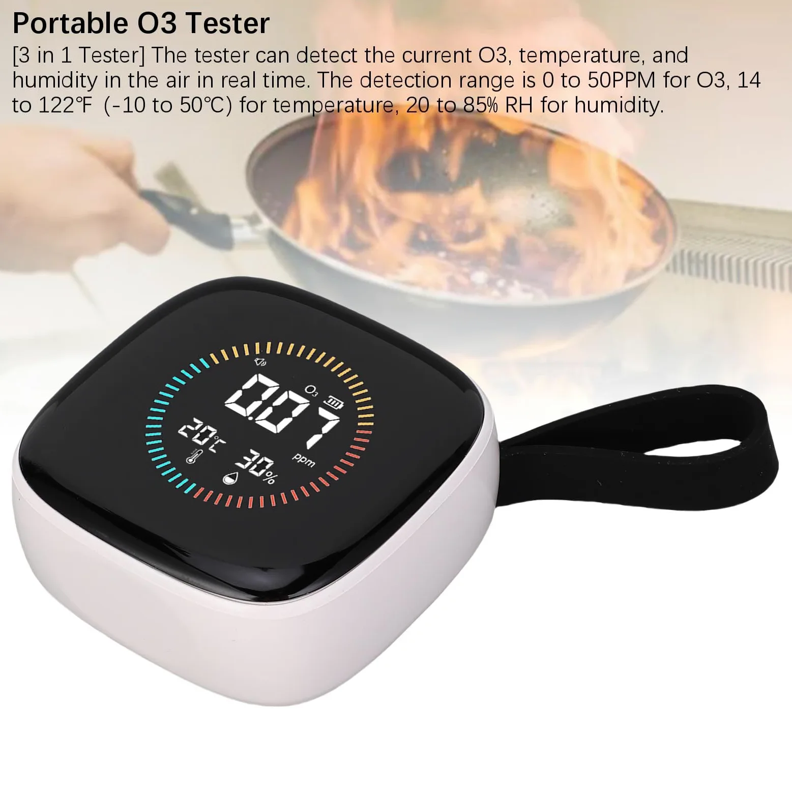 Medidor de Humedad y Temperatura O3 3 en 1, Pantalla LCD de 0-50 Ppm Probador de O3 Portátil con Pantalla LCD y Cordón Batería de Gran Capacidad para el Hogar, Viajes, Camping,
