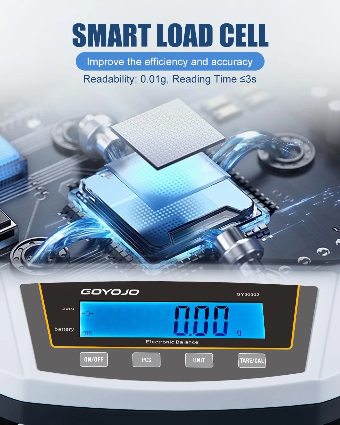 GOYOJO Balanza de Laboratorio 5000g x 0.01g Báscula Analítica de Precisión Digital Electrónica de Alta Precisión Balanza de Joyería Cocina Balanza Científica