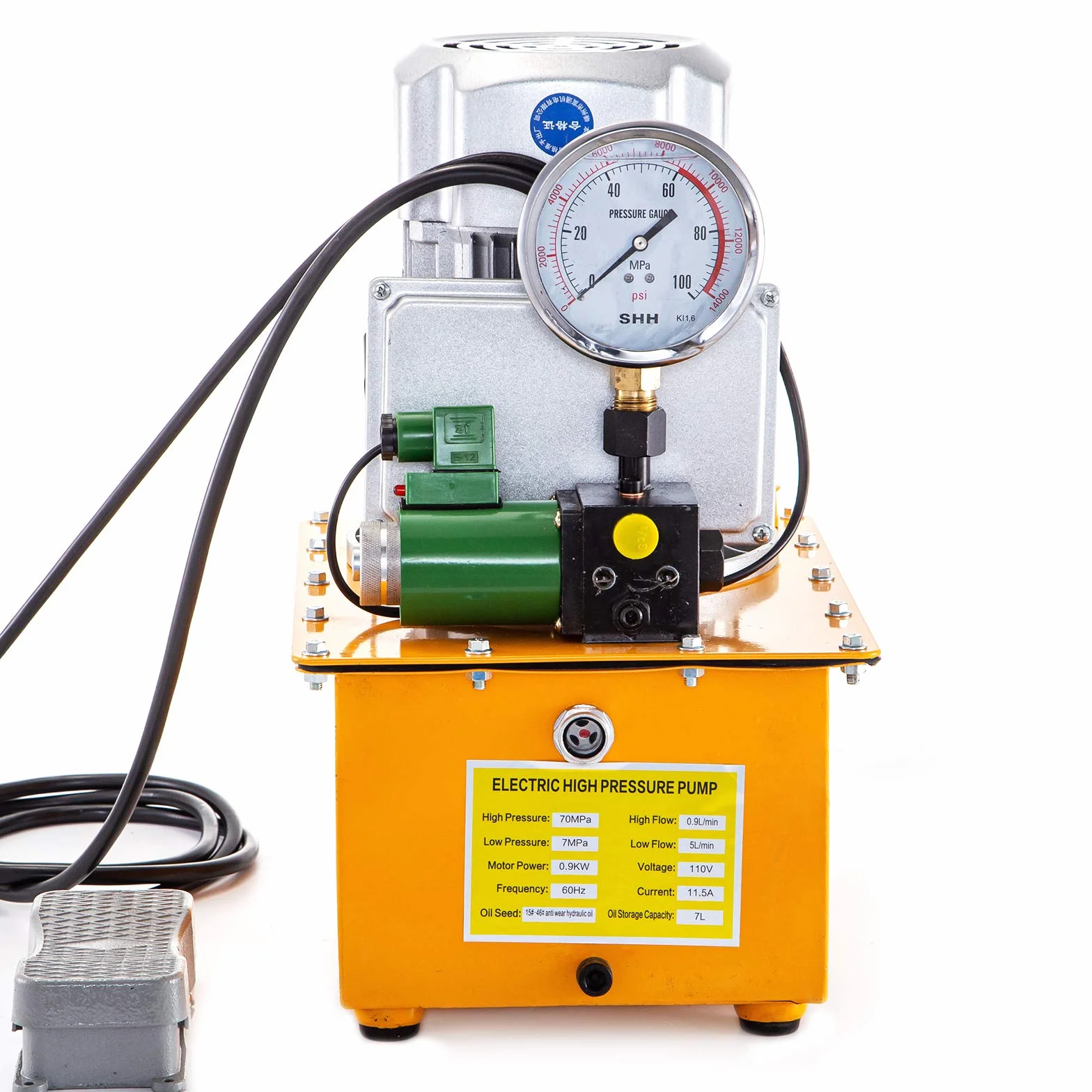 VEVOR Bomba Hidráulica Eléctrica, Bomba Hidráulica Accionamiento Eléctrico, Bomba Hidráulica Eléctrica de Doble Efecto con Interruptor Pedal de Válvula Solenoide Doble Acción 750 W 220 V 7 L