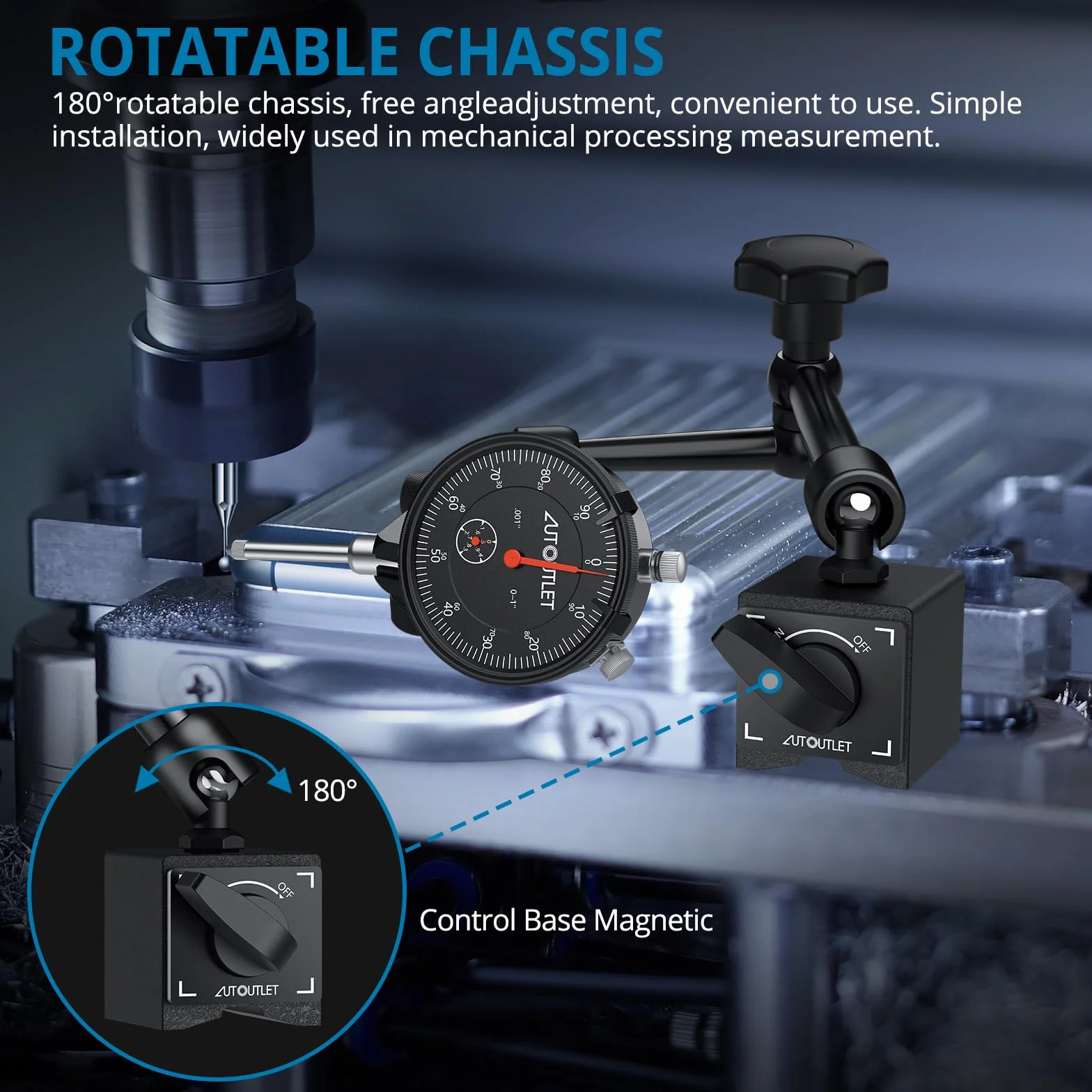 AUTOUTLET Comparador de Cuadrante Calibre con Indicador de Cuadrante de 0-20 mm con Base Magnética de 132 lb/60 kg