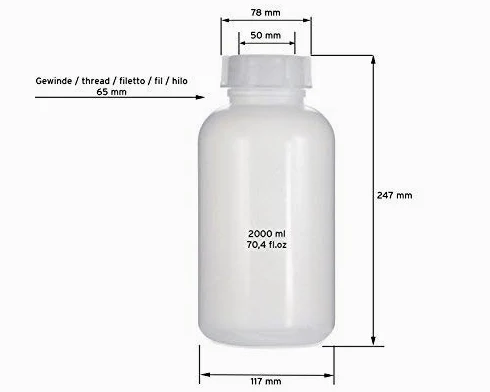 10 x 5 frascos botellas de LDPE con rosca de, química kalien Botella, laboratorio con tapa como recipiente de almacenamiento para laboratorio, cocina o Hobby, plástico, transparente, 10x 2000 ml