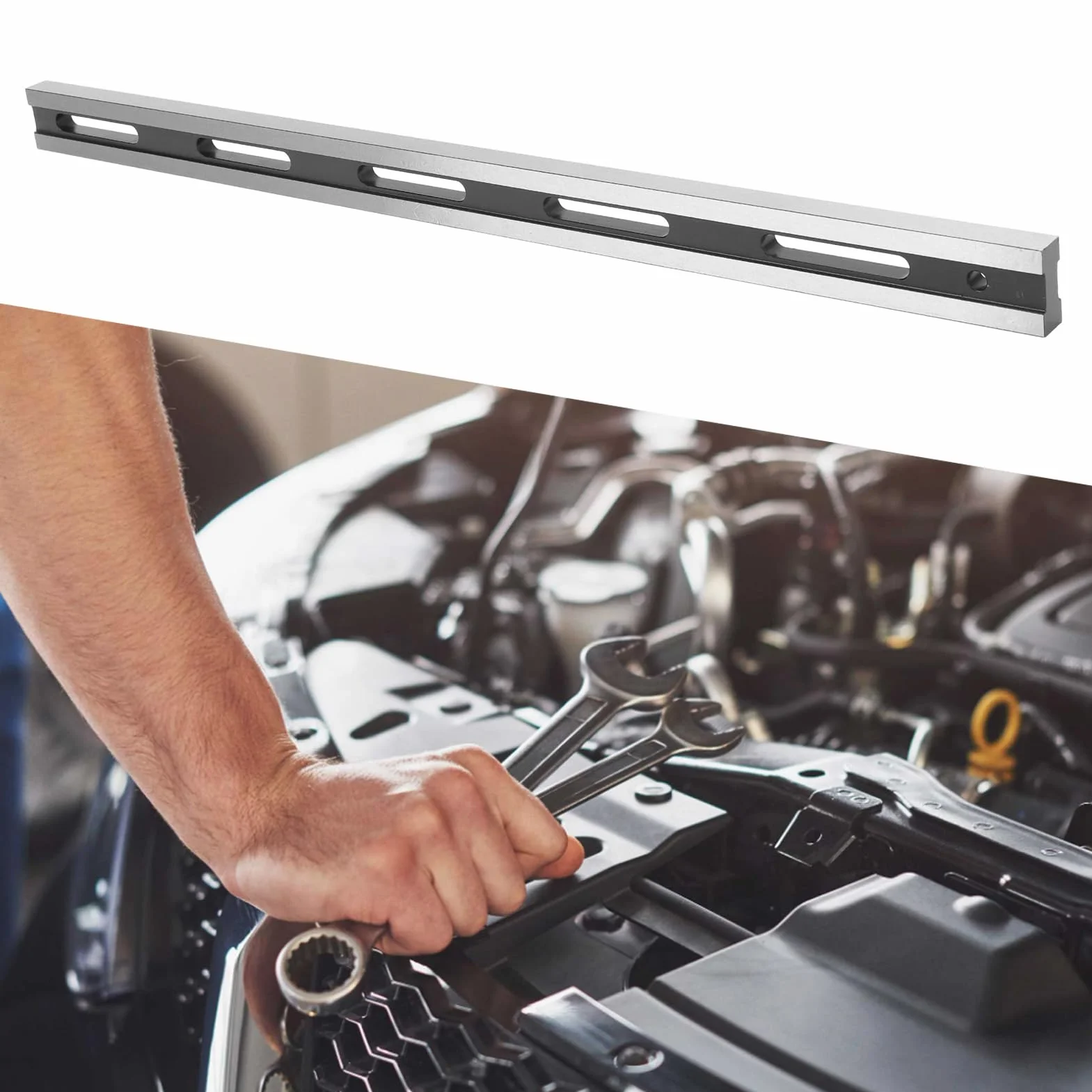 Alomejor Borde Recto, Plano Mecanizado para Comprobar Culatas de Cilindros, Herramienta de Acero de Alta Precisión con Caja Moldeada por Soplado, para Inspecciones de Bloques de Motor