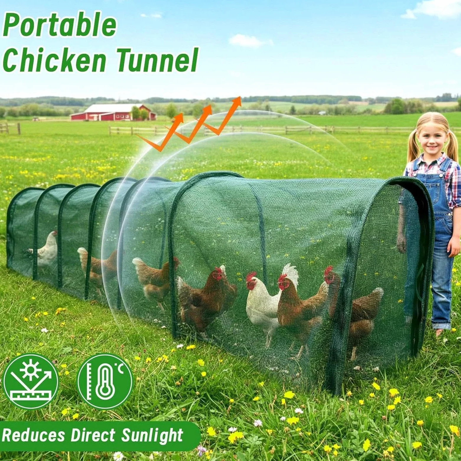 Túneles Exteriores Gallinas con Malla Solar Y Recinto Nylon Largo Portátil | Túneles Malla Sombra Gallinas Jardín Para Aves de Corral, Patos, Conejos, Pájaros, Interior, Exterior, Jardín, Granja,
