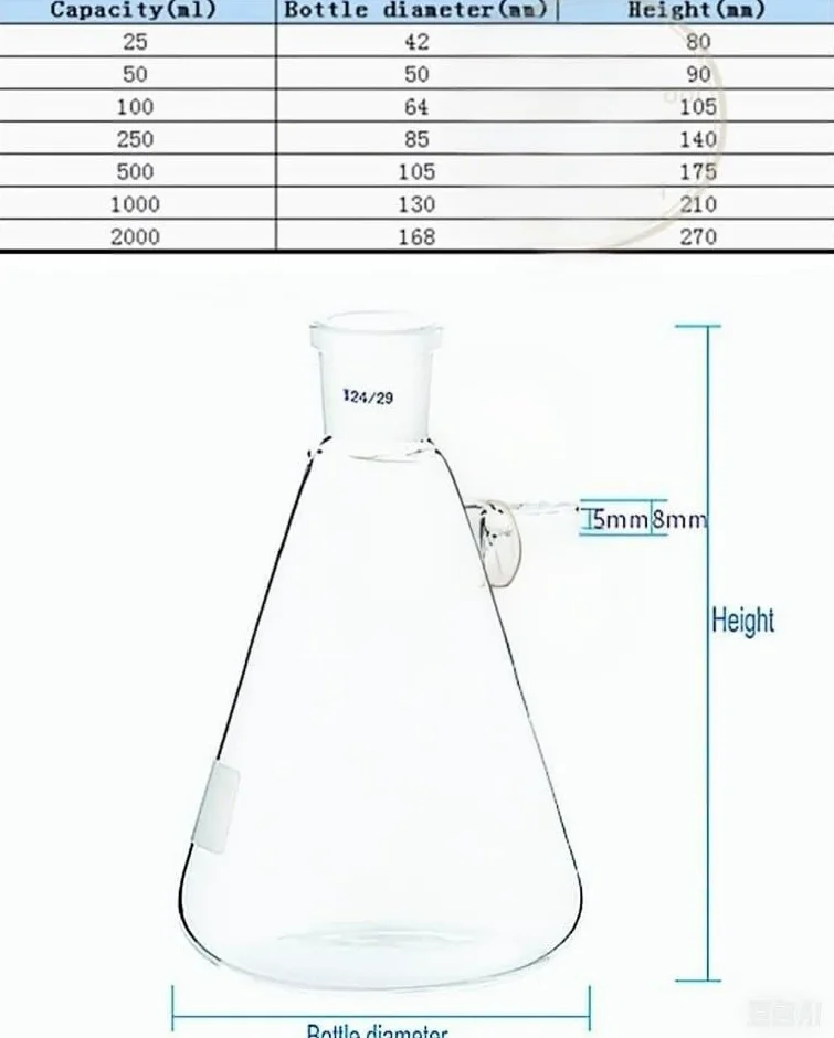 Frasco de vidrio for laboratorio, 1 frasco succión filtración boca molienda al vacío 25 ml a 2000(2000ml caliber24)