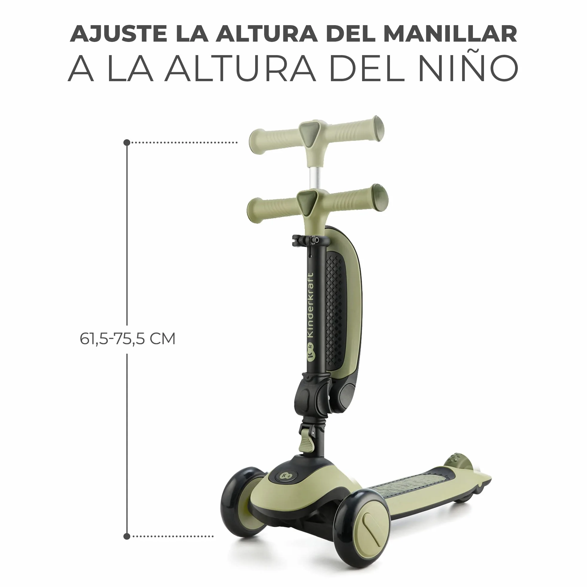 Kinderkraft Halley Patinete 2 en 1 Ajustable Triciclo 3 Ruedas LED Verde