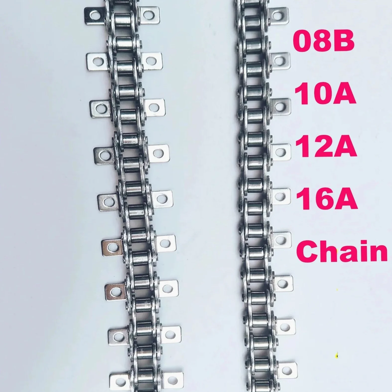1 cadena de rodillo de doble curva de acero inoxidable 08B 304 de 12,7 mm, paso de 1,5 m de longitud para transmisión de transportadores industriales, diseño duradero de 2 orejas y 1 agujero