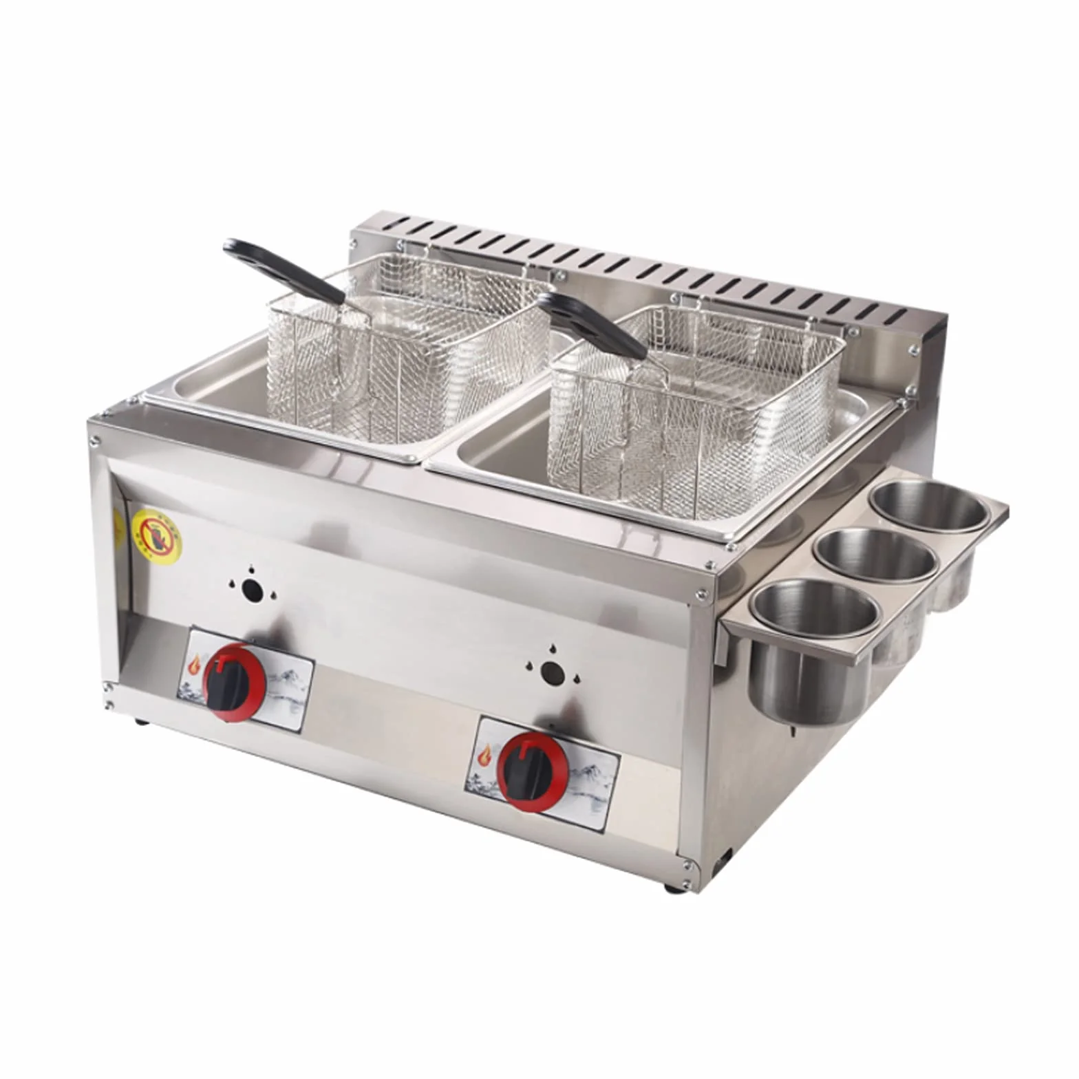 Freidora de gas 20 L, freidora de gas profesional de acero inoxidable comercial con cuchara de cesta para encimera de restaurante comercial Máquina para cocinar alimentos