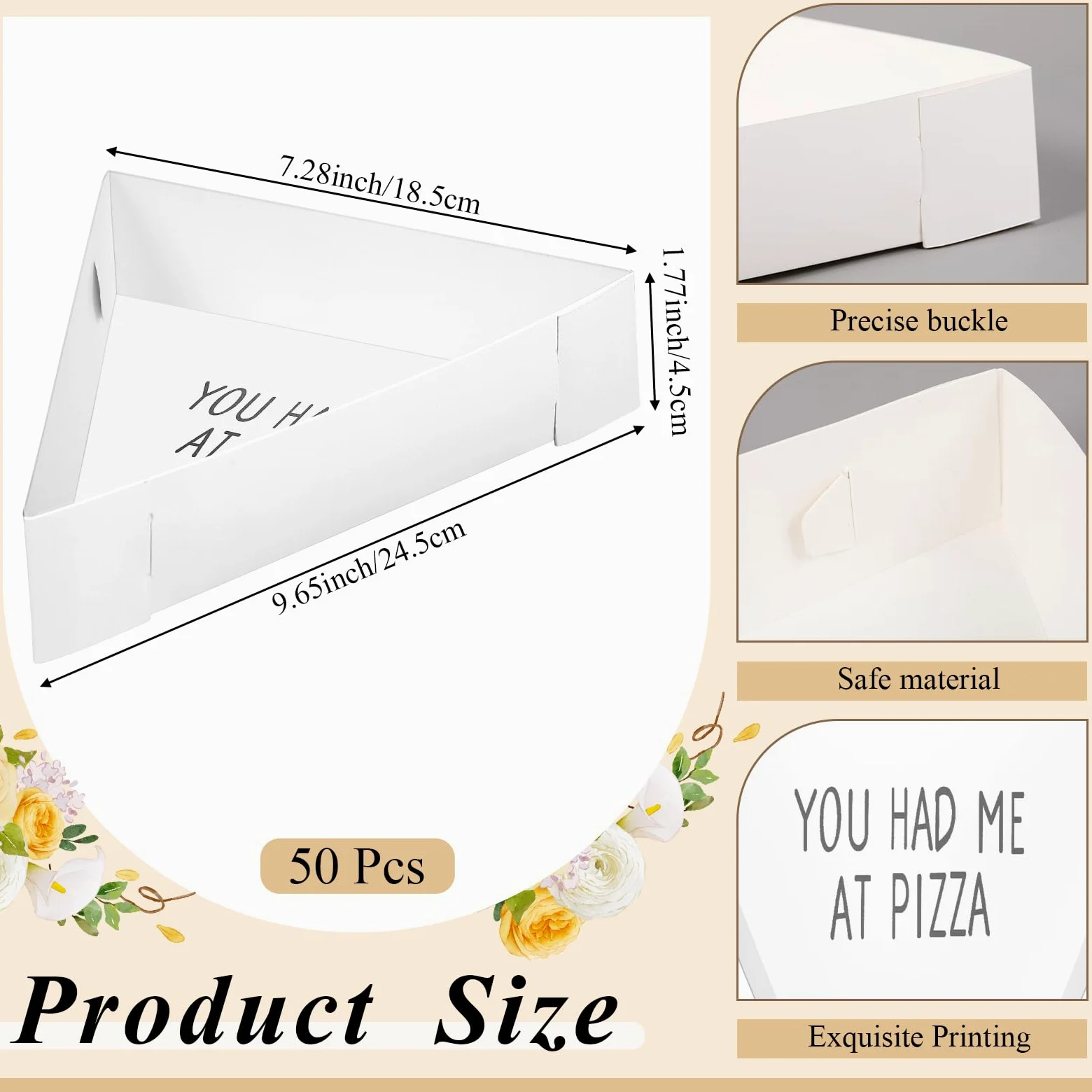 Tioncy 50 cajas de pizza a granel de 9.65 x 7.28 x 1.77 pulgadas, desechables, platos de cuña para pizza, bandeja triangular para boda, bandeja de cartón, soporte para cumpleaños, boda, despedida de