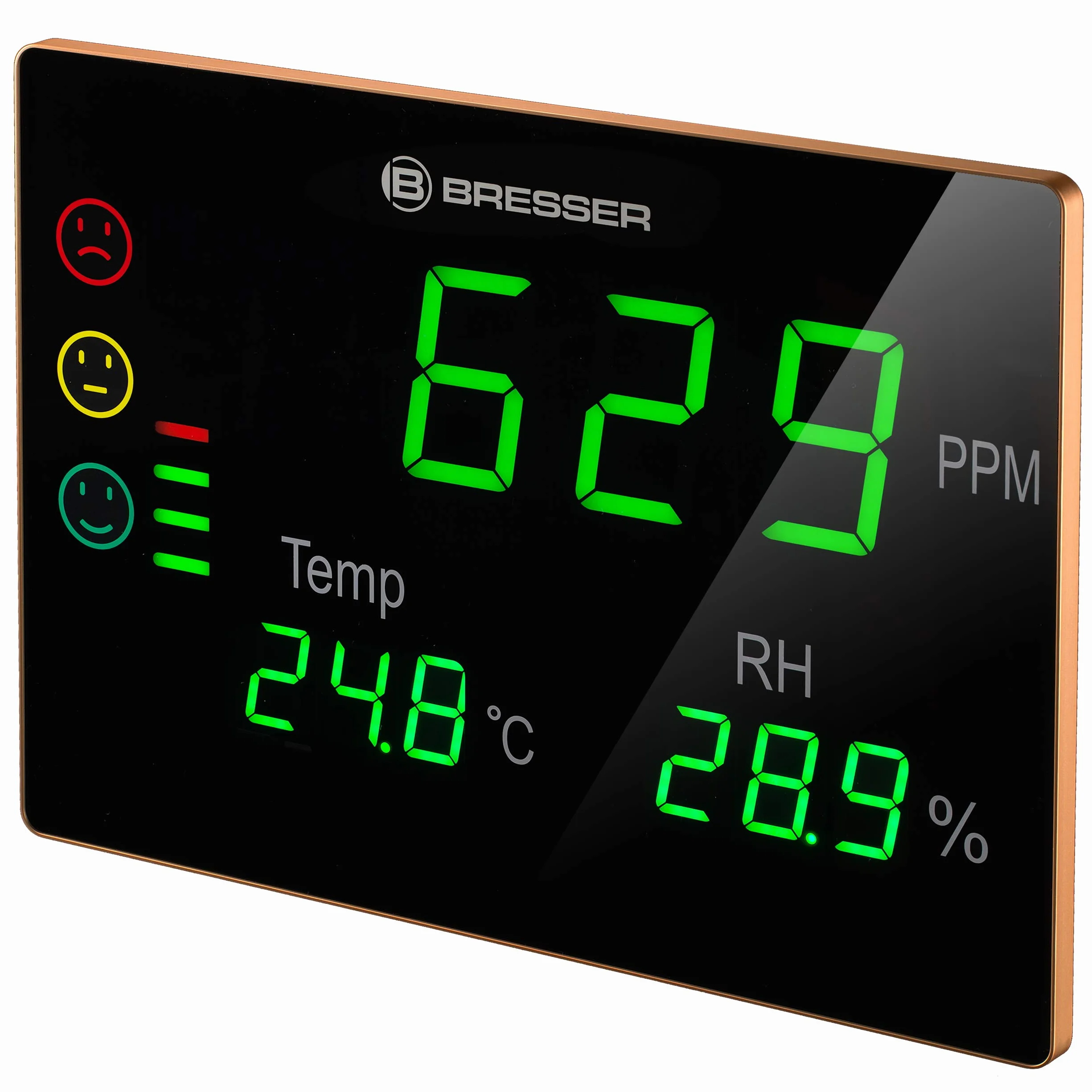 BRESSER Smile XXL 7004030 Dispositivo de medición de CO² con Pantalla Grande en la Que se Muestra la concentración Actual de dióxido de Carbono, Temperatura y Humedad, Negro, Único