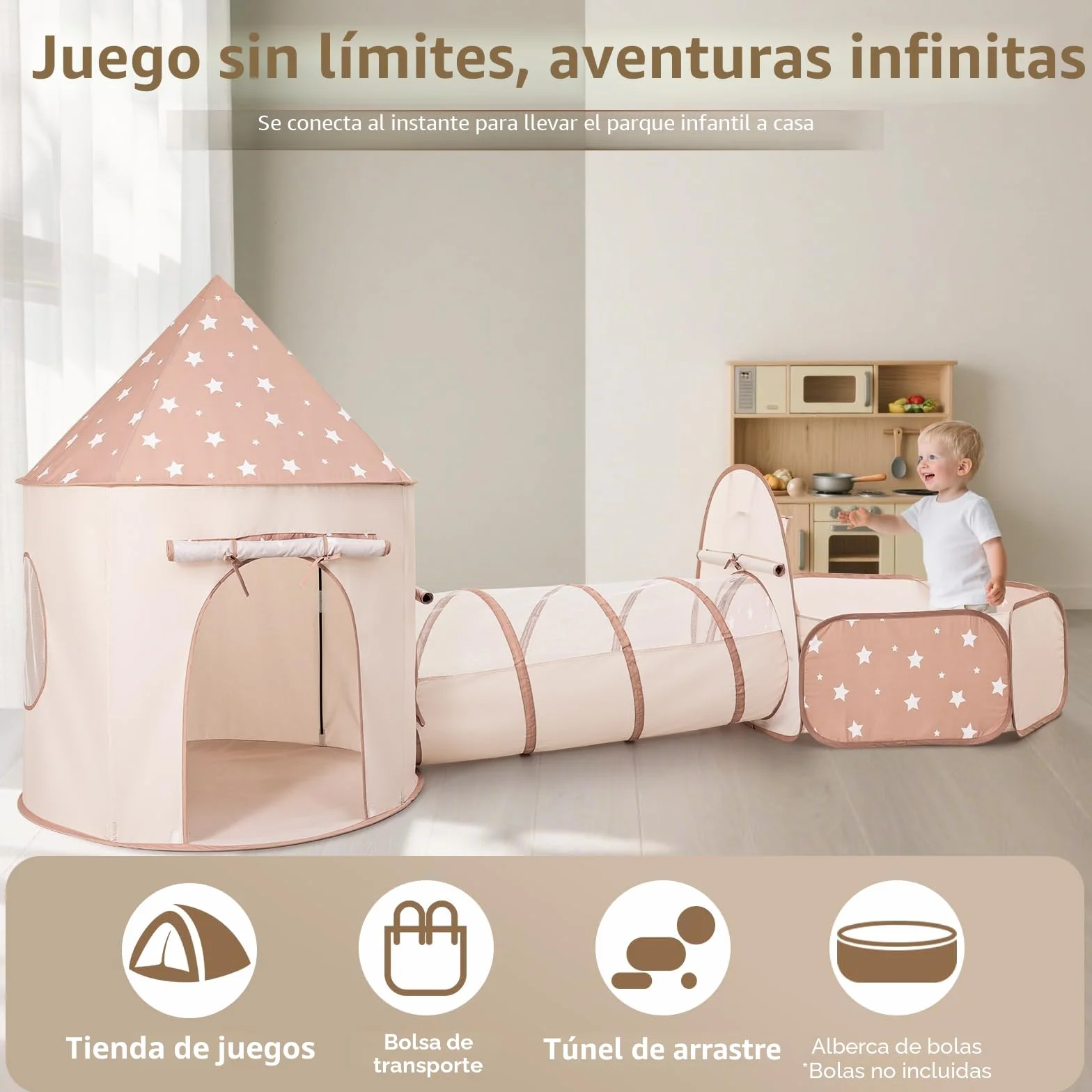 Sumbababy Tienda de Campaña Infantil 3-en-1 Pop-up Túnel de Juego Piscina de Bolas Bebé